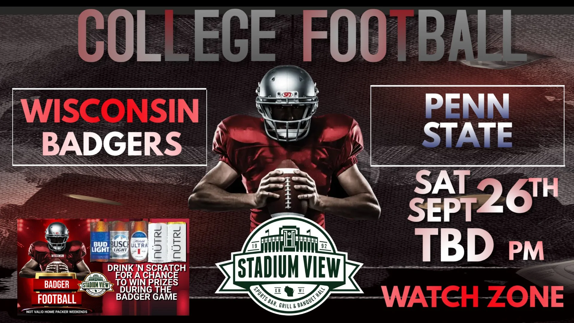 badger watch party saturday september 26th stadium view bar green bay