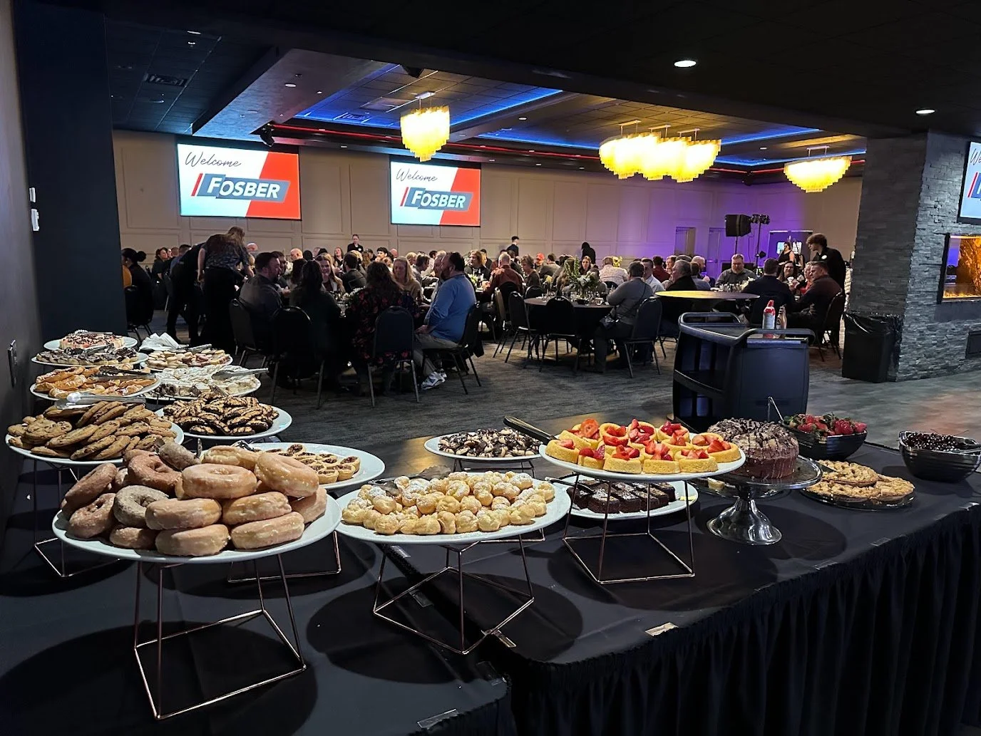 Business dinner reception prepared for corporate clients at Stadium View Event Halls near Lambeau Field