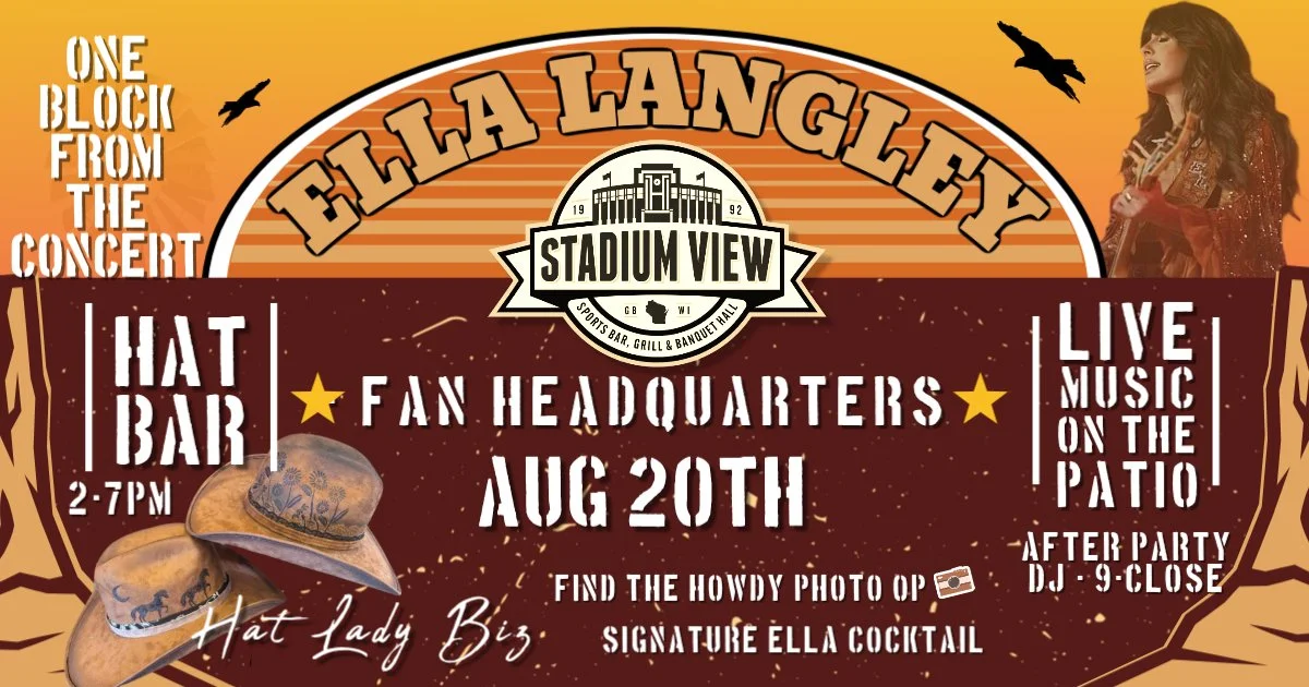 Ella Langley green bay drink and dinner stop at stadium view live music hat bar and more!