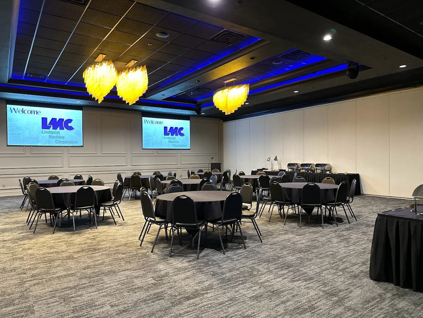 Evening corporate reception and networking event at Stadium View Event Halls near Lambeau Field.