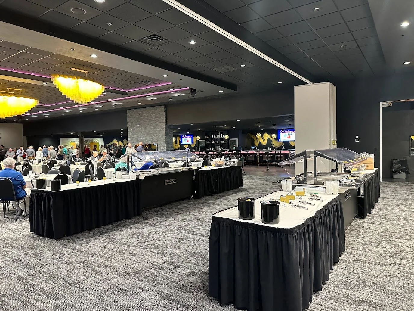 Buffet line prepared for a dinner banquet at Stadium View Event Halls, serving large groups efficiently.