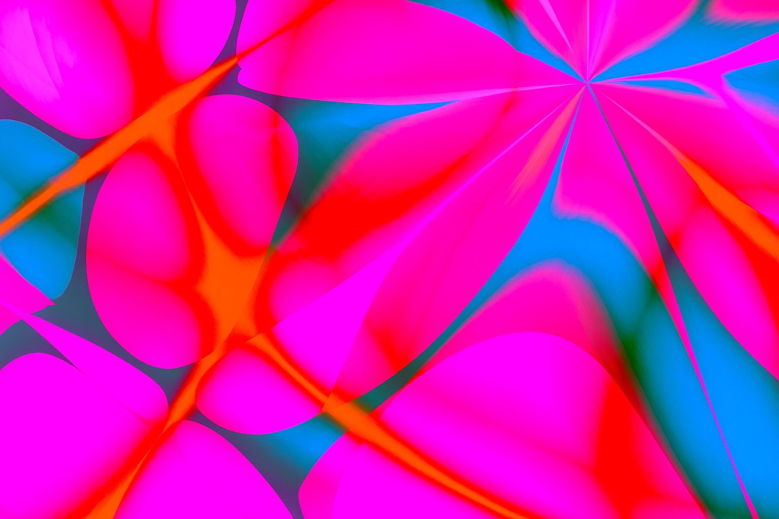 Vibrant abstract digital artwork with bright pink, red, blue, and purple hues, featuring swirling shapes and glowing lines.