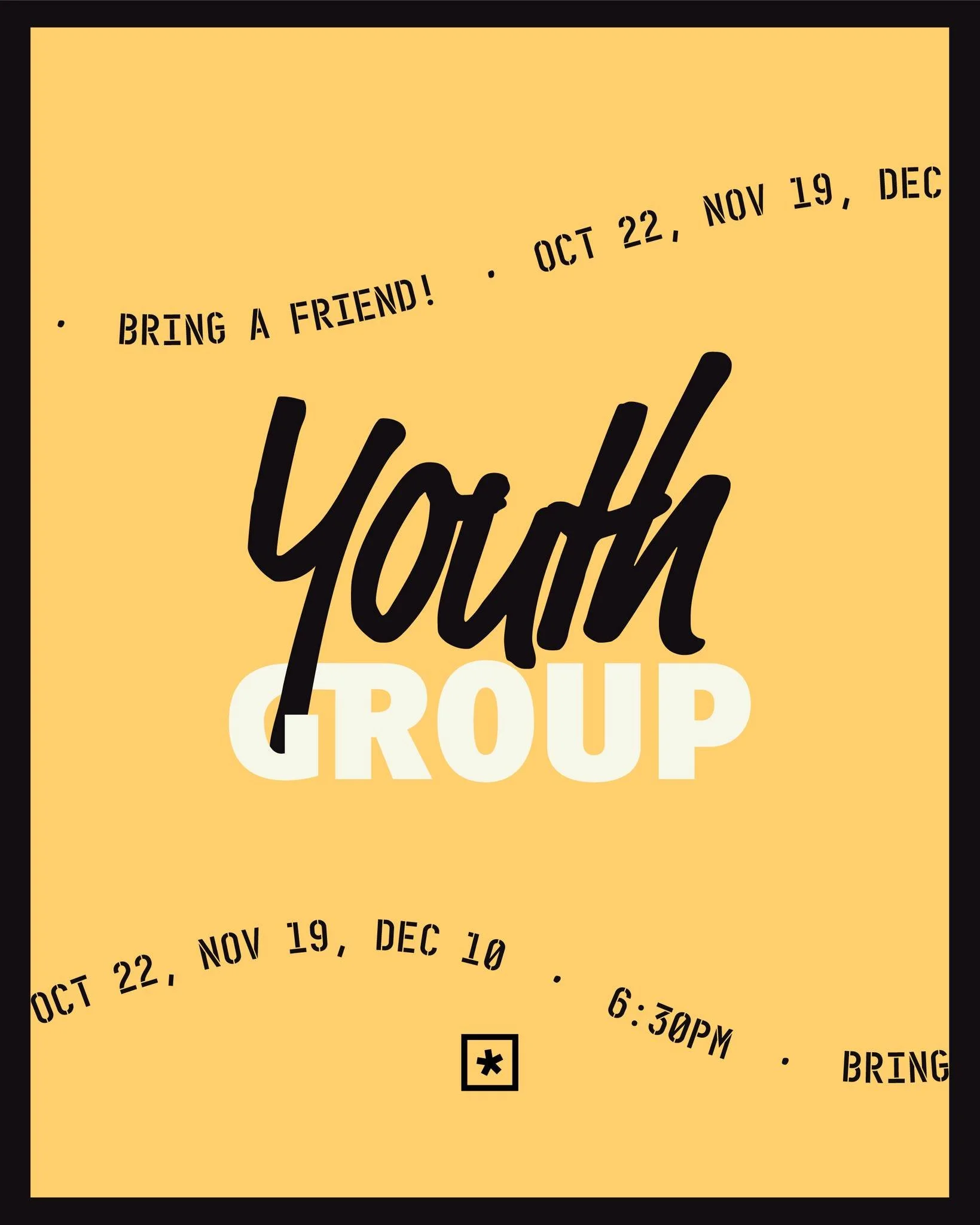 📣 Youth of Radiant! We are beginning group October 22nd. Be sure to sign up online and bring a friend!

6:30-8:30

🟡 Teaching, Worship, Games, Friends 🟡