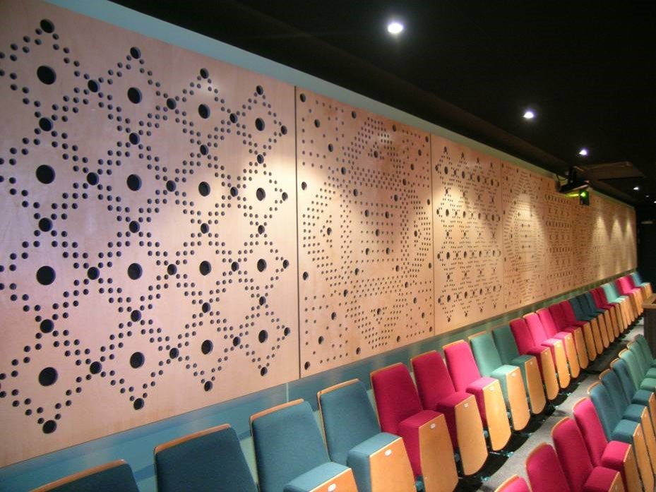 ACOUSTIC PANELS BESPOKE JOINERY DESIGN - Brampton Manor Academy. Designer and Project Architect from inception to completion at Edward Cullinan Architects.