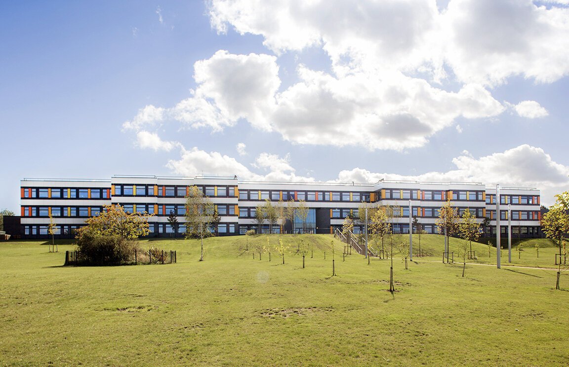 SECONDARY SCHOOL DESIGN. New build school with learning groups organised in clusters. Shenley Academy, Birmingham. Project Architect for concept stage design at Edward Cullinan Architects.