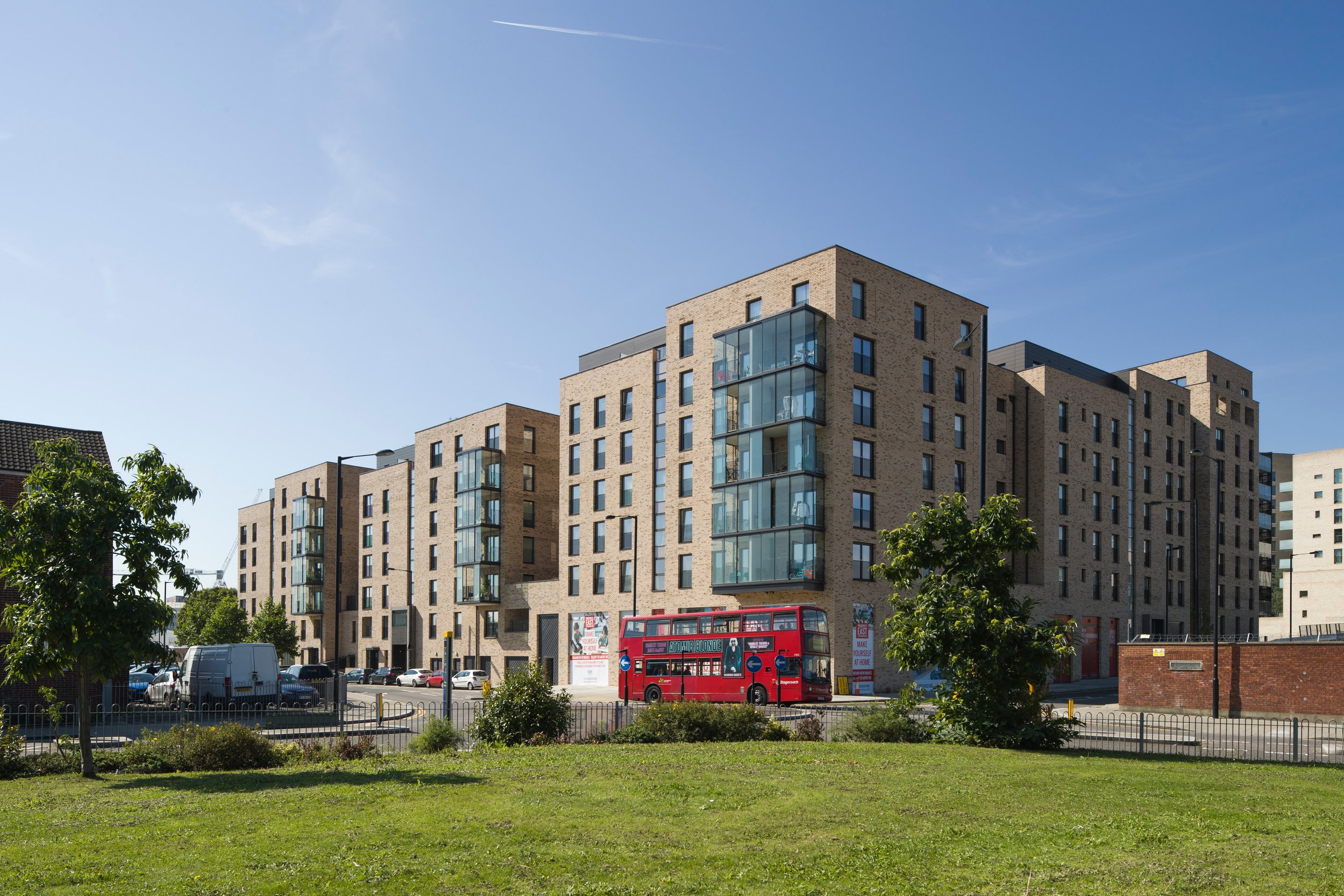 URBAN REGENERATION - 173 mixed tenure dwellings, commercial, a food-store, café
and public realm. Chobham Farm Phase 1 Prospect East, Stratford. Project Architect for the delivery phase at Pollard Thomas Edwards. Photograph ©️ Tim Crocker.