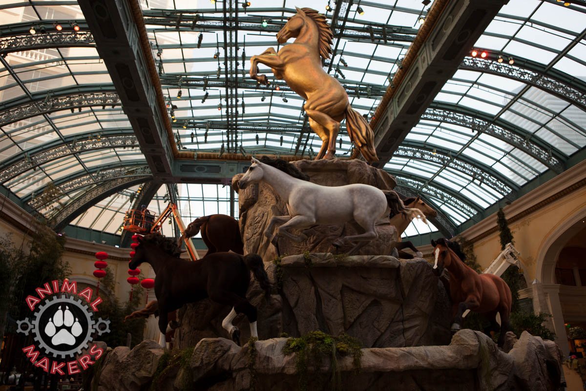 LARGE SCALE ANIMATRONIC HORSE DISPLAY FOR MGM RESORTS AND CHINESE NEW YEAR FIRST DISPLAYED AT BELLAGIO LAS VEGAS