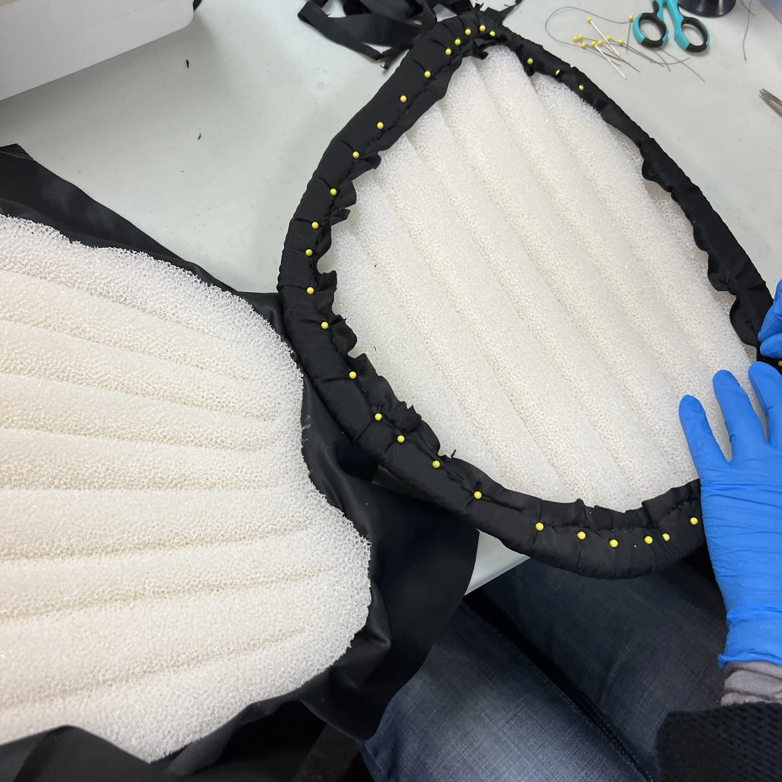 Fabrication materials used in the making of bear costume.