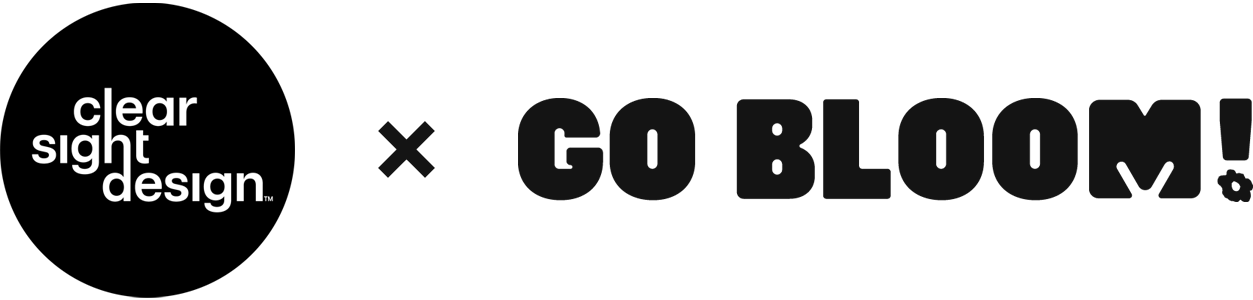Black and white illustration of a person in a suit with a speech bubble saying 'Go Bloom!'