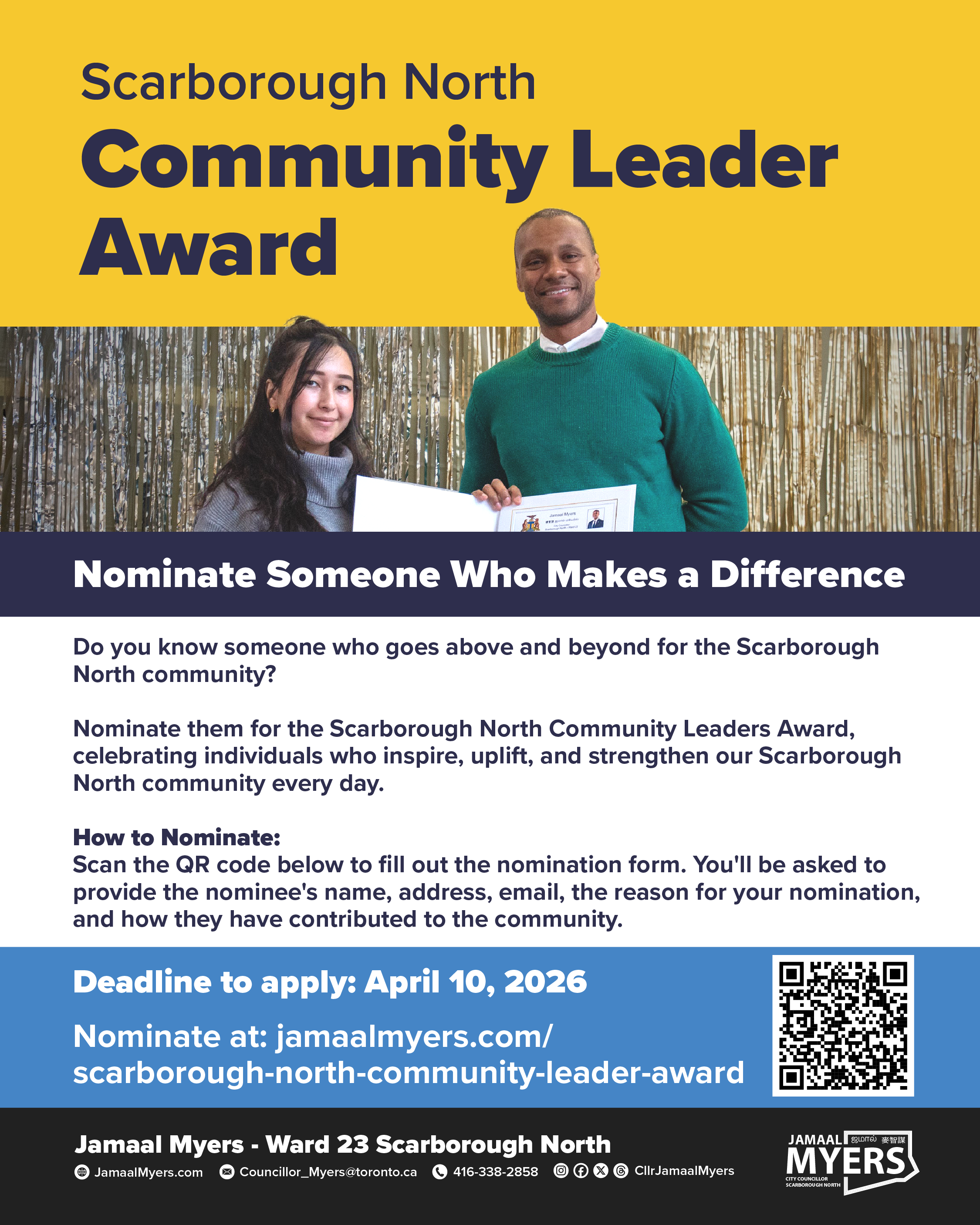 Nominations Open for the Scarborough North Community Leader Award