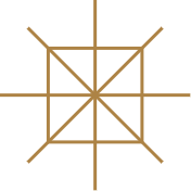 Three interconnected gold outlined cubes arranged in a triangular formation