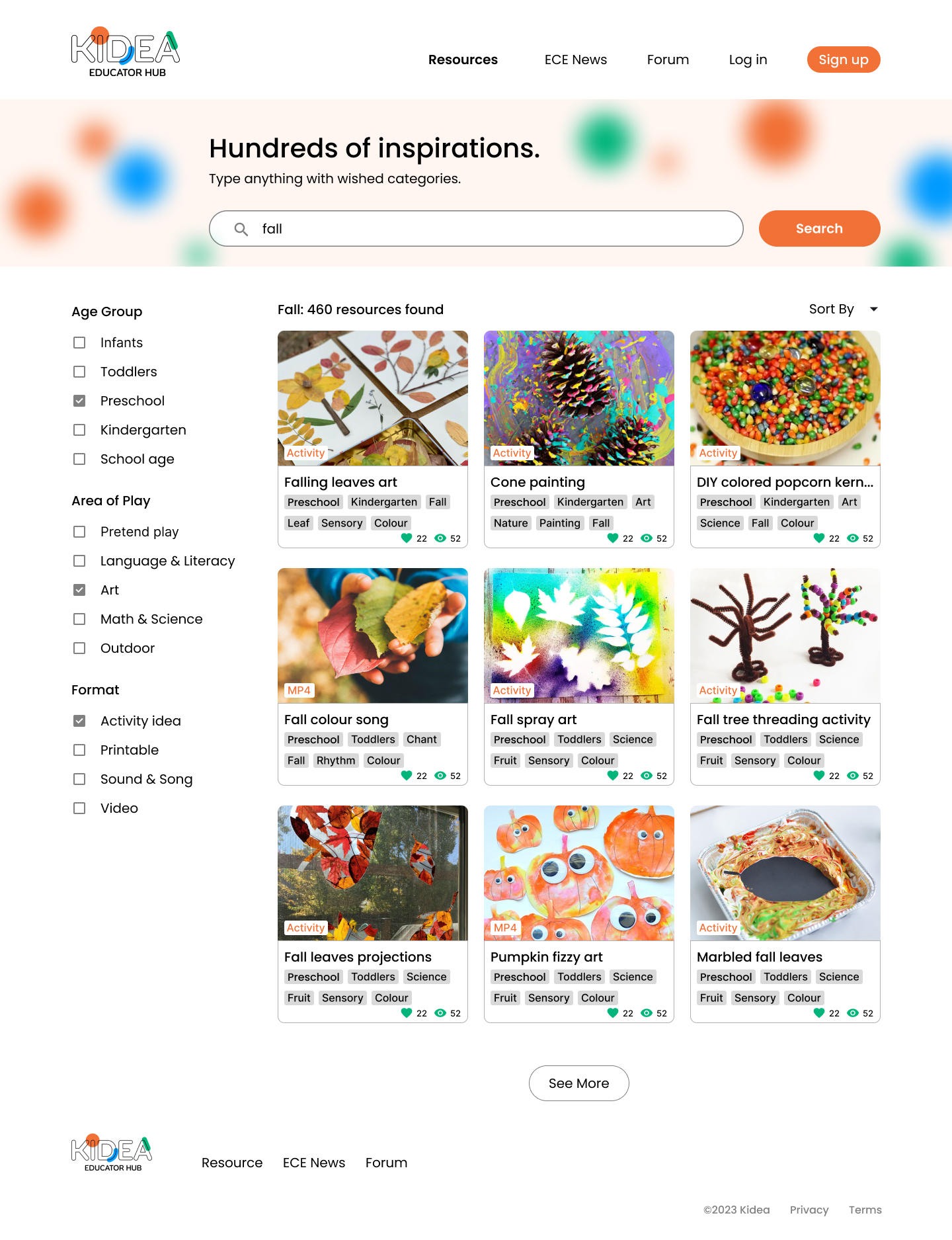 Landing page with keywords and filter applied