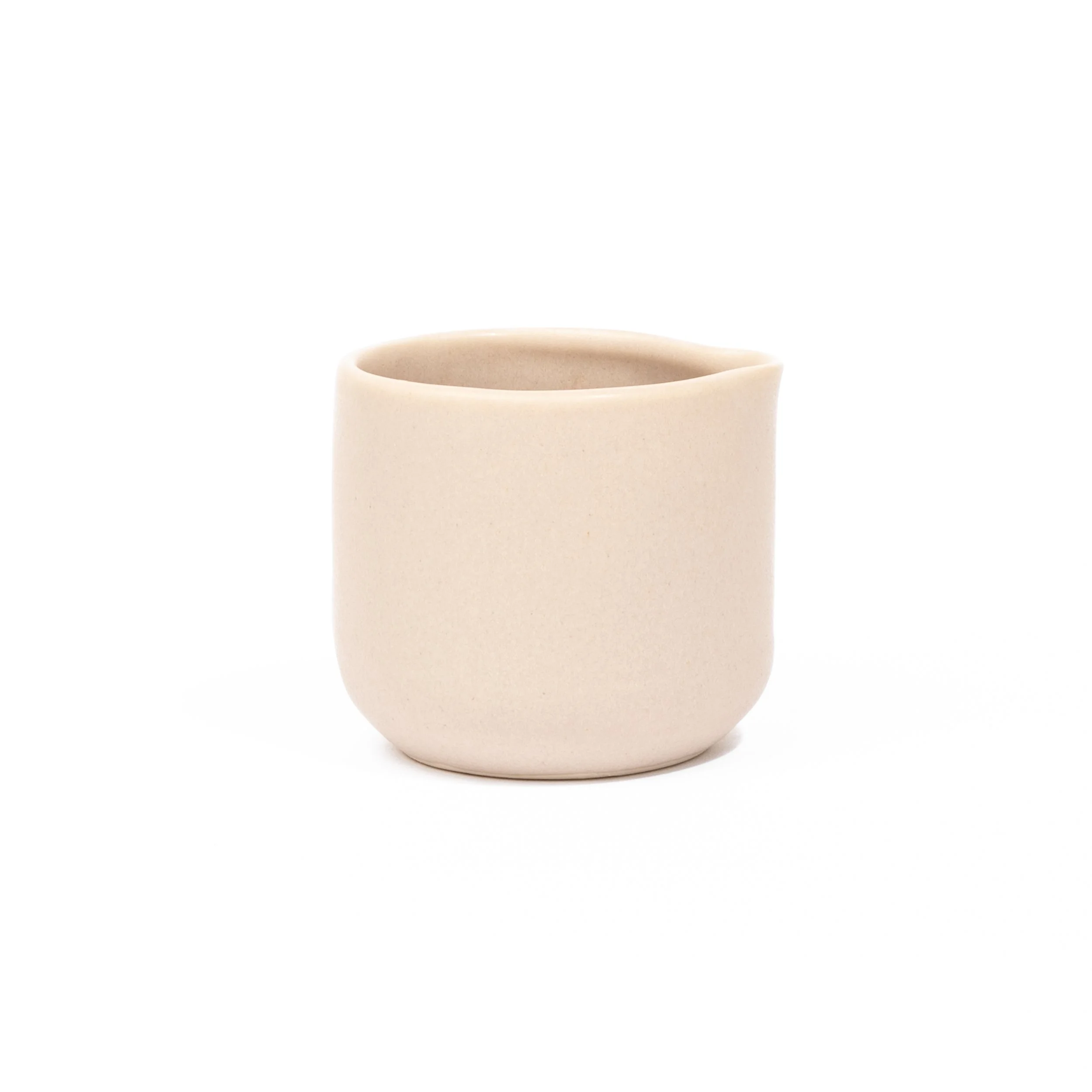 Handcrafted porcelain Swig Pour, 3 inch, 8 fluid ounce, shown in Roux glaze — Myrth Ceramics