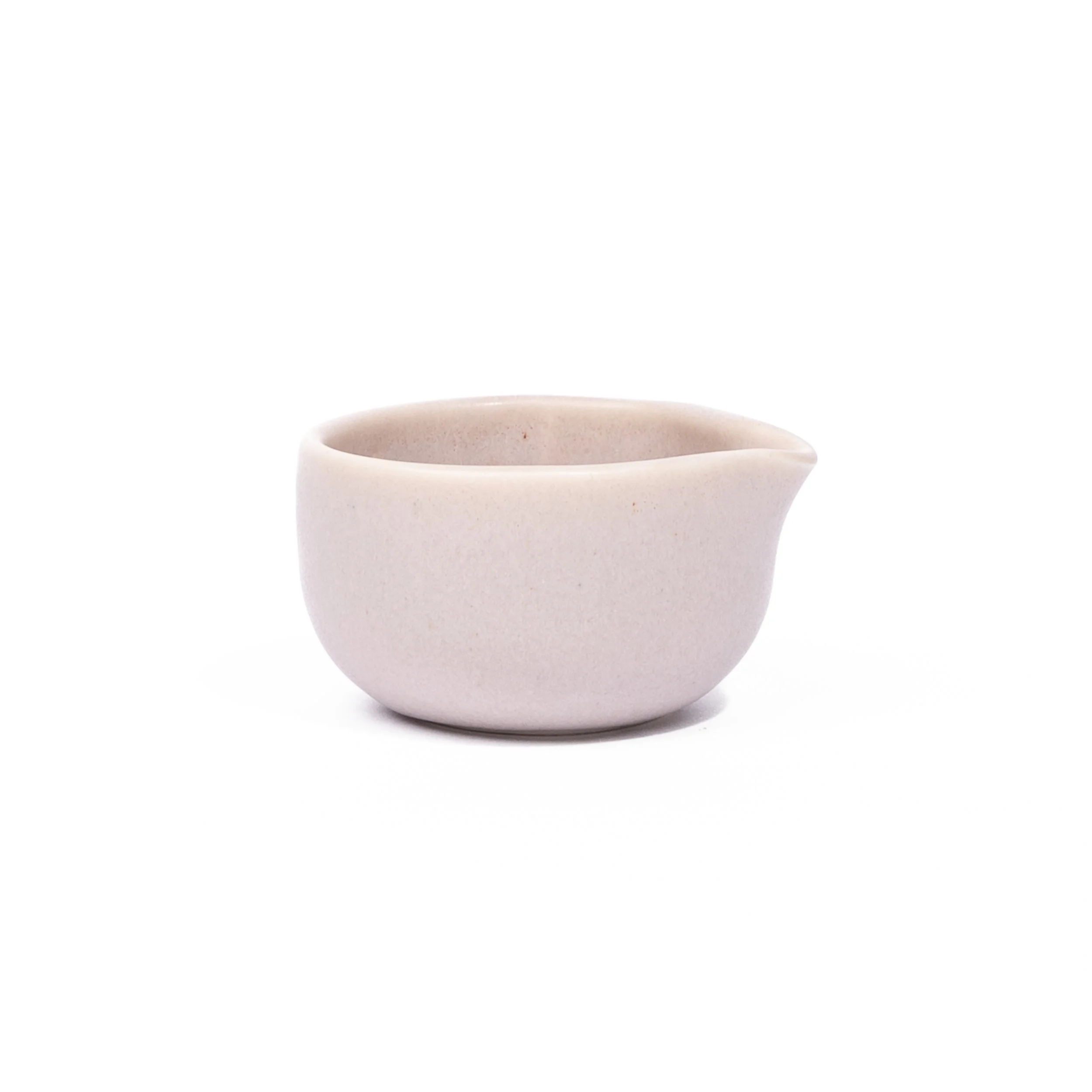 Handcrafted porcelain Sake Pour, 2.5 inch, 2 fluid ounce, shown in Moonlight glaze — Myrth Ceramics