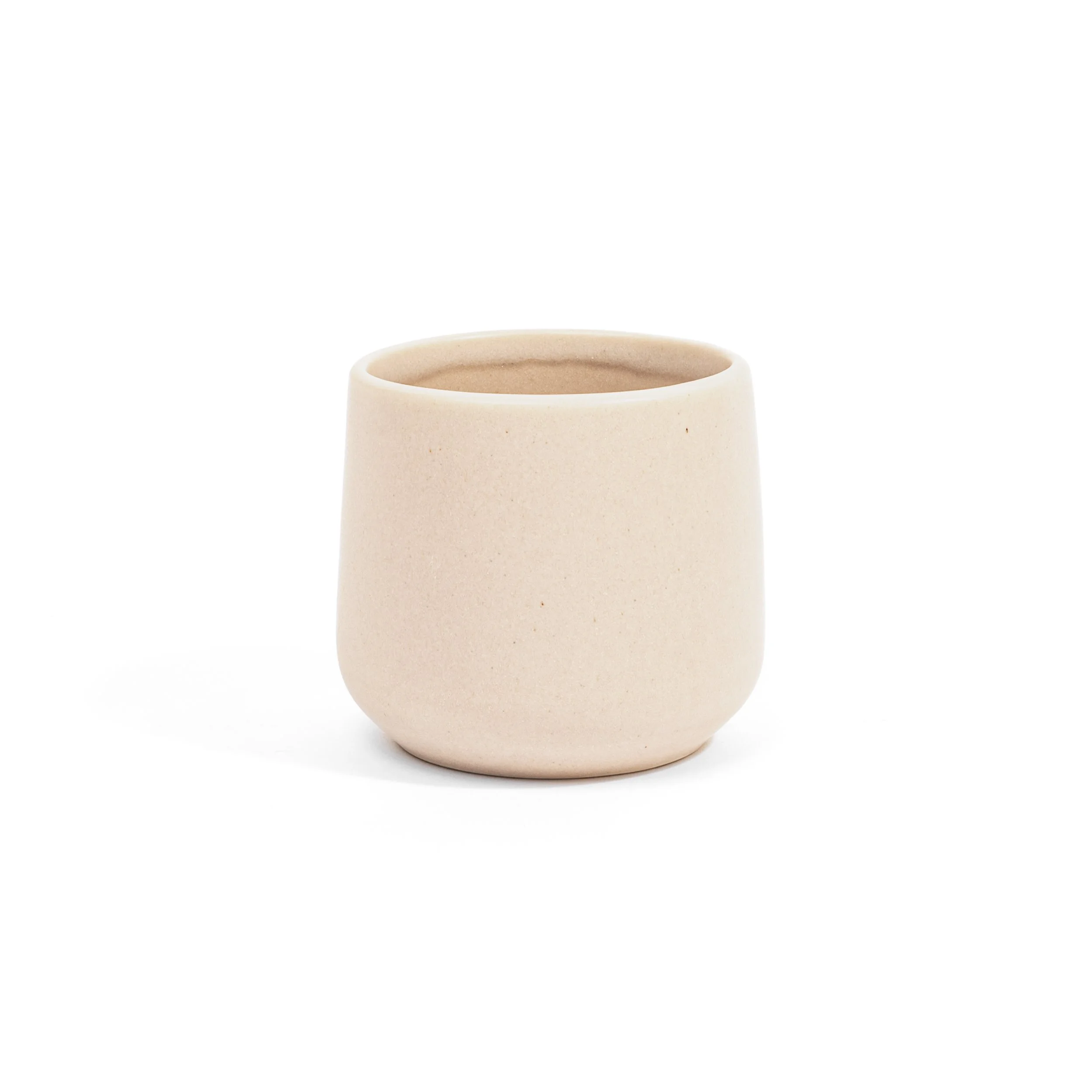 Handcrafted porcelain Swig Cup, 3 inch, 8 fluid ounce, shown in Roux glaze — Myrth Ceramics