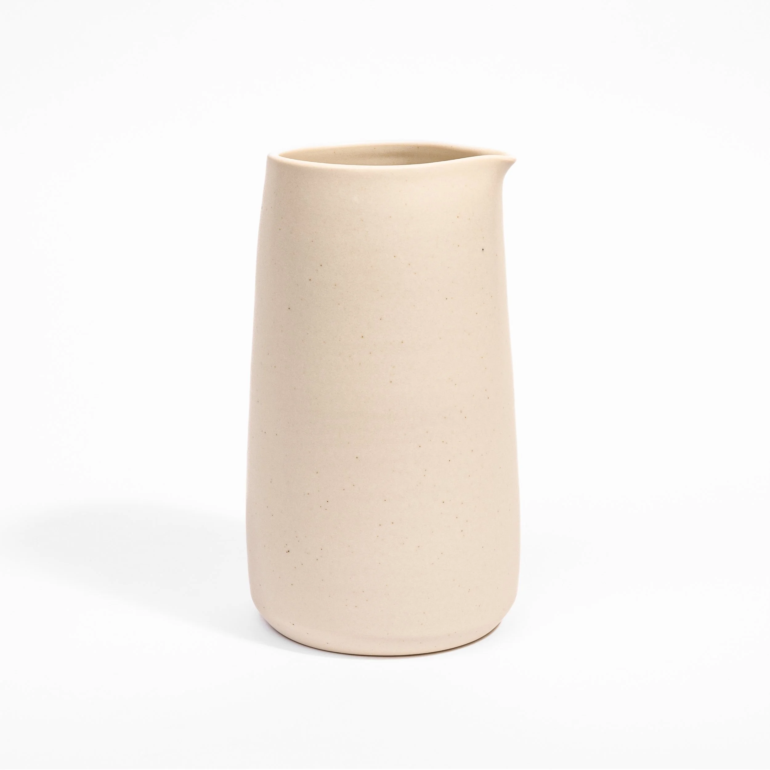Handcrafted porcelain carafe shown in Roux glaze, Myrth Ceramics