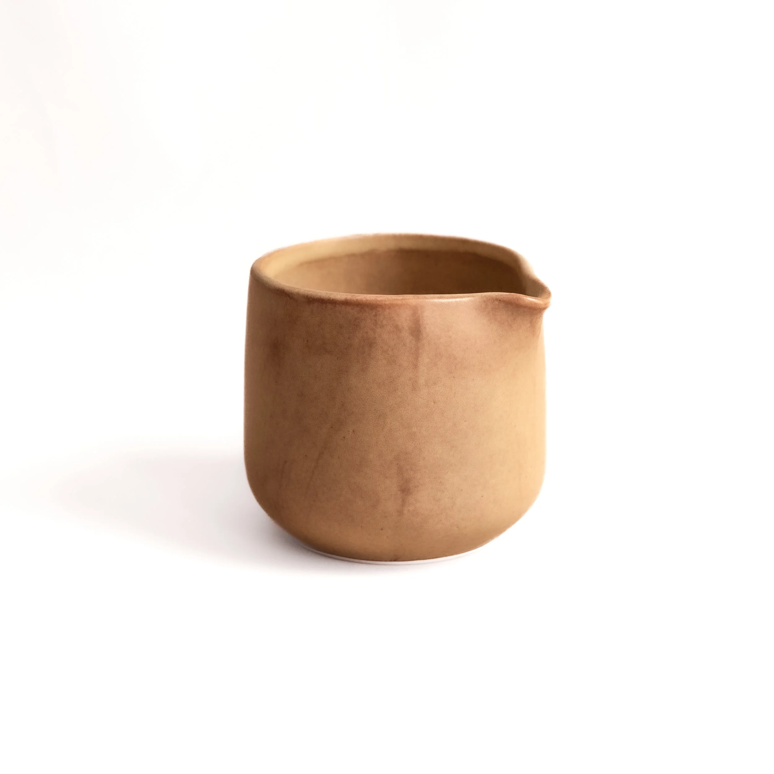 Handcrafted porcelain Swig Pour, 3 inch, 8 fluid ounce, shown in Dove glaze — Myrth Ceramics