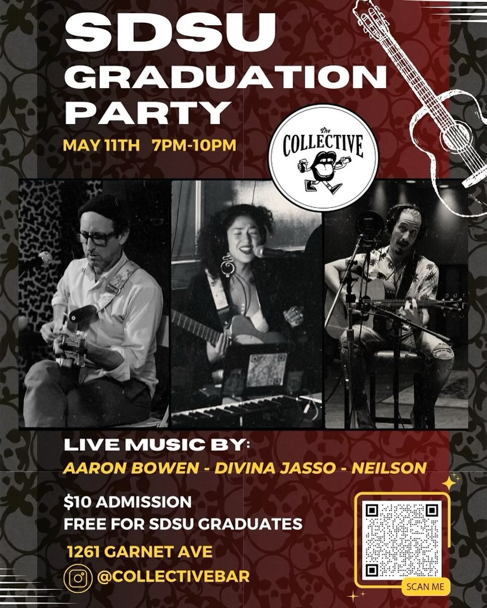 SDSU GRAD PARTY! 🎉 You don&rsquo;t have to be a recent grad to celebrate, everyone 21+ is welcome!! 😁 Save this date! More live music, coming your way! MAY 11th, 7p-10p right here at The Collective! 

$10 Cover goes to the musicians! FREE FOR SDSU 
