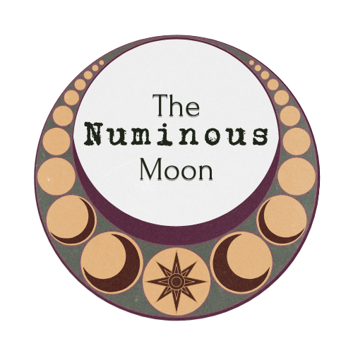 A circular graphic with lunar phases around the border and the text 'The Numinous Moon' in the center.