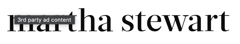 Text that reads 'Hartha Stewart' with a black banner overlay that says '3rd party ad content'.