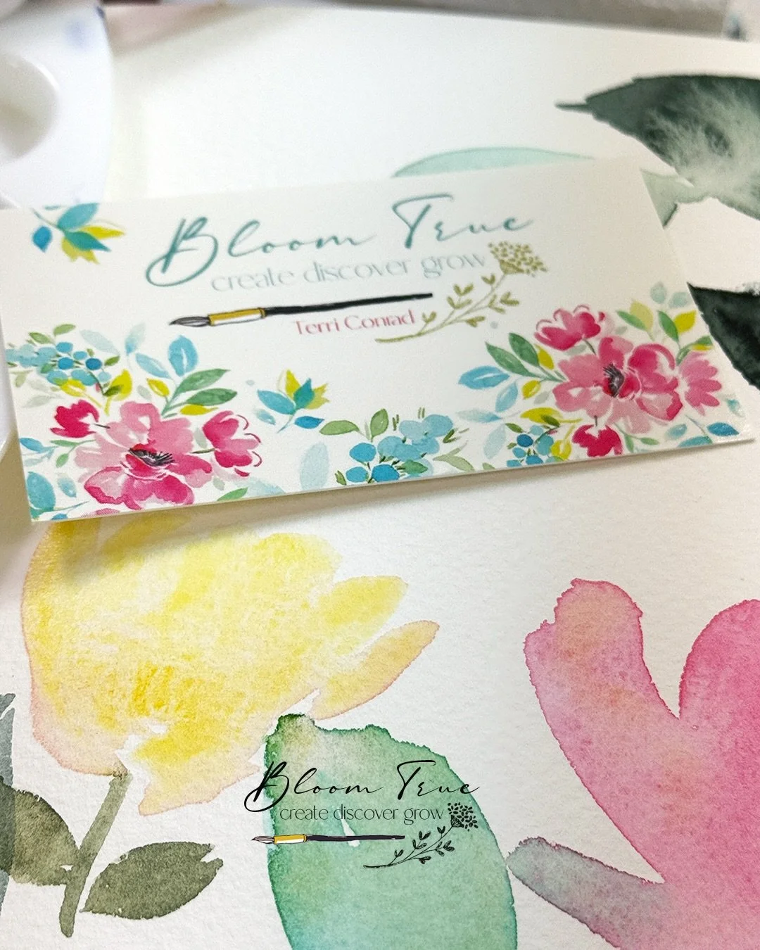 New business cards arrived for @bloom_true and I&rsquo;m just a bit smitten. If the design is your vibe, there is an art print of this cheerful loose watercolor floral available on our website www.bloomtrue.com, and art prints along with a variety of