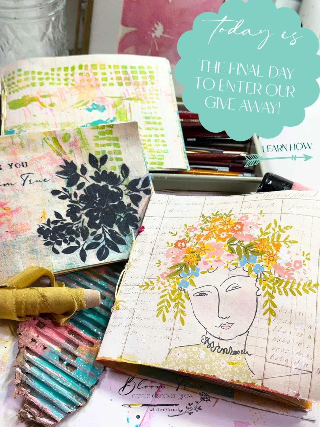 Today 9s the final day to enter our giveaway away of this one of a kind, handmade, ORIGINAL hand painted mixed media art journal, with a sheet of our silhouette florals on Mulberry paper. These are perfect to collage with in your new art journal.

HO