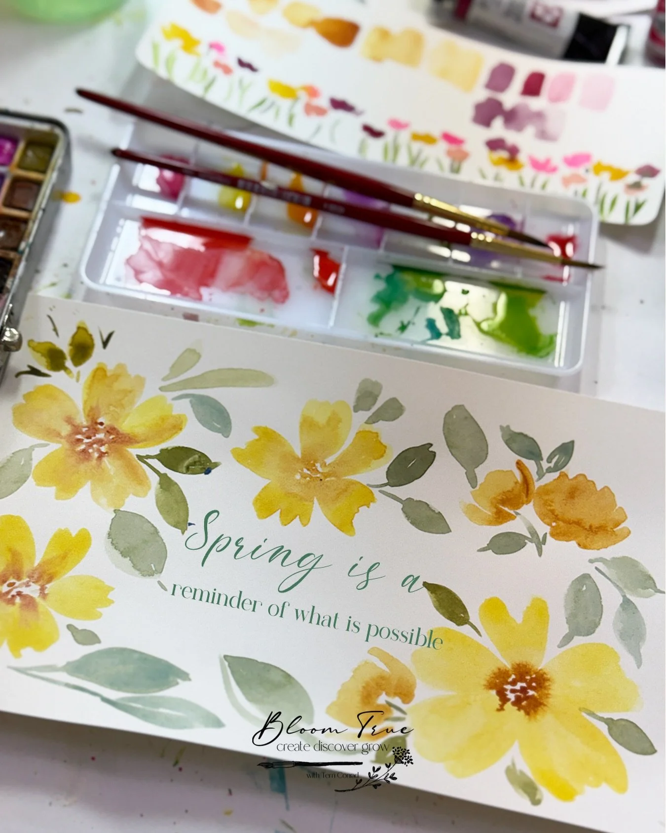 Spring flowers in my favorite color, yellow. What&rsquo;s your favorite color?

Today, and every day, create, discover &amp; grow.

Terri
All links are accessible in my bio 💛☀️🖌️

#bloomtrue
#watercolorflowers
#justbefloral
#watercolourflorals
#loo