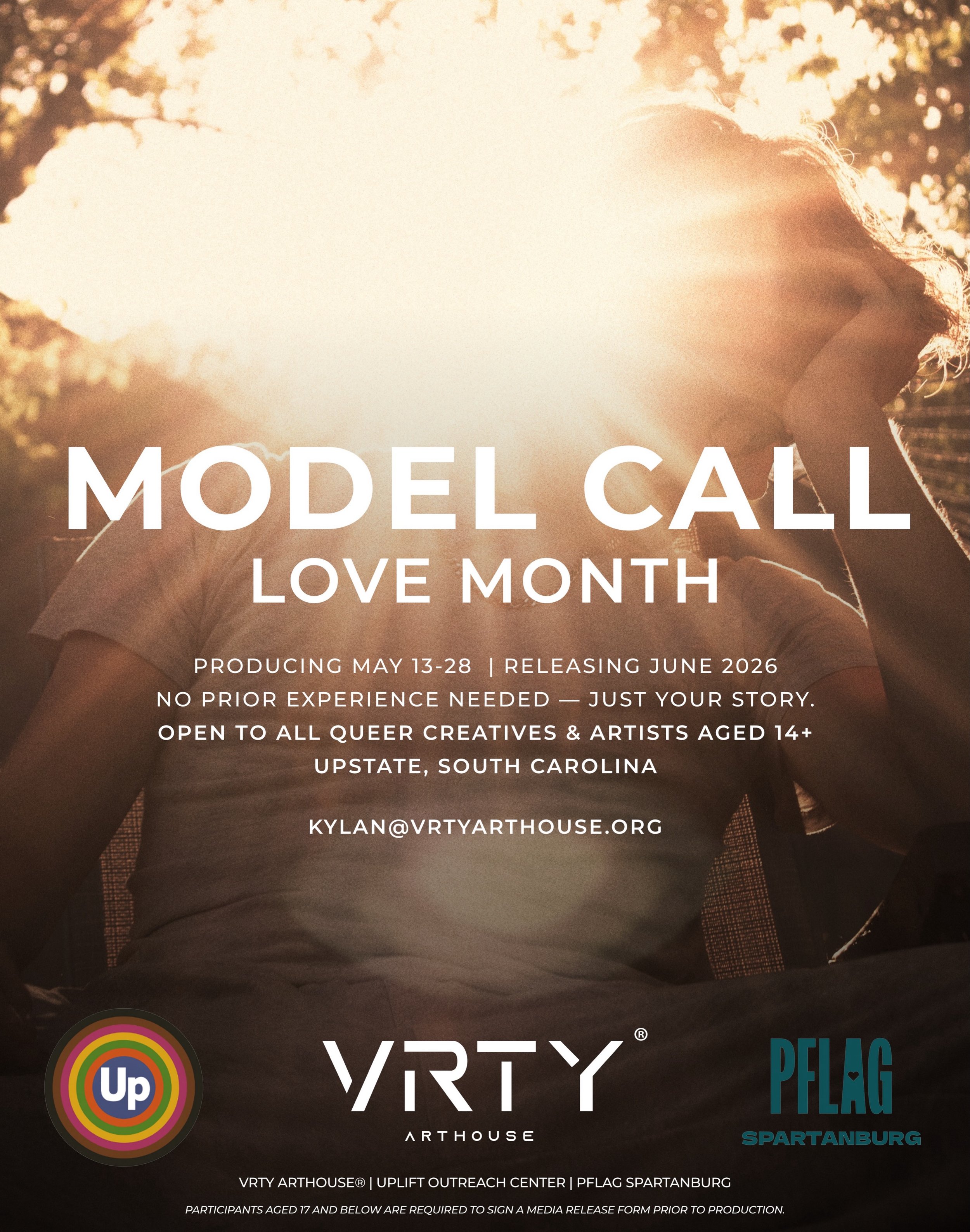 MODEL CALL | Love Month

Love is an act of bravery and a force that breaks down social barriers. Creativity is the labor of love.

VRTY Arthouse&reg;, PFLAG Spartanburg, and Uplift Outreach Center are coming together to examine love &mdash; what it c