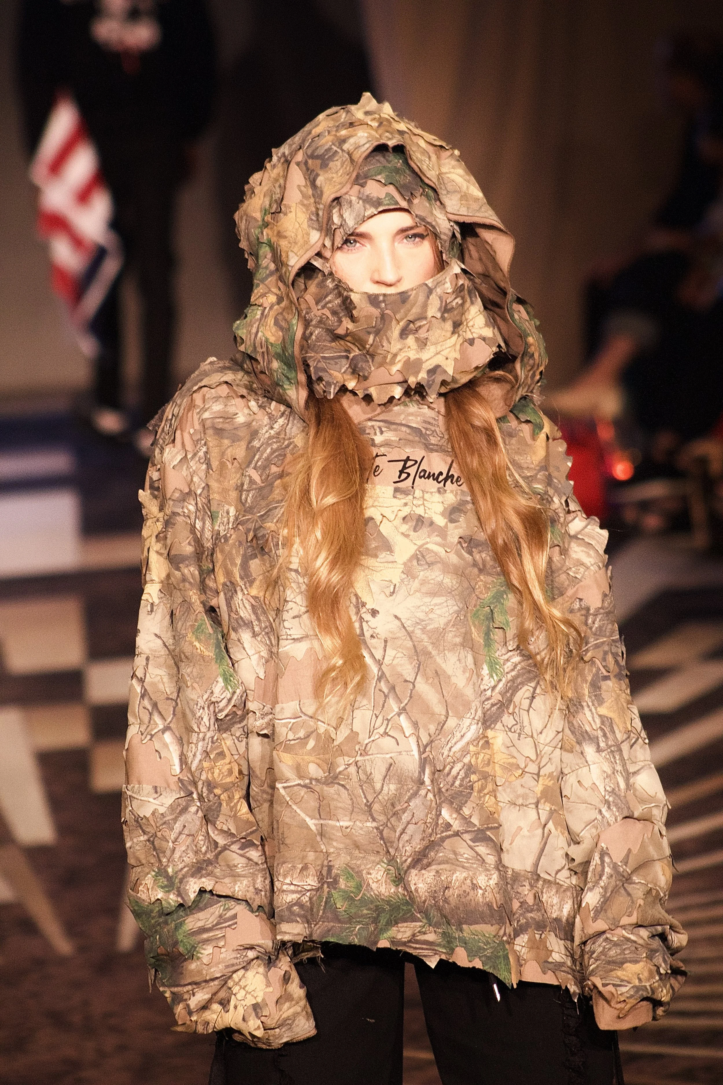 Girl wearing leaf streetwear hoodie