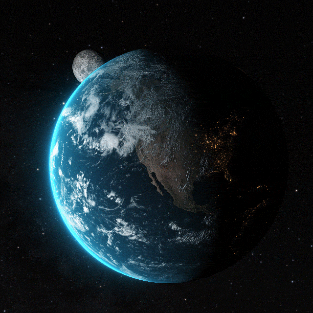 Short GIF of a spinning globe going from day to nighttime