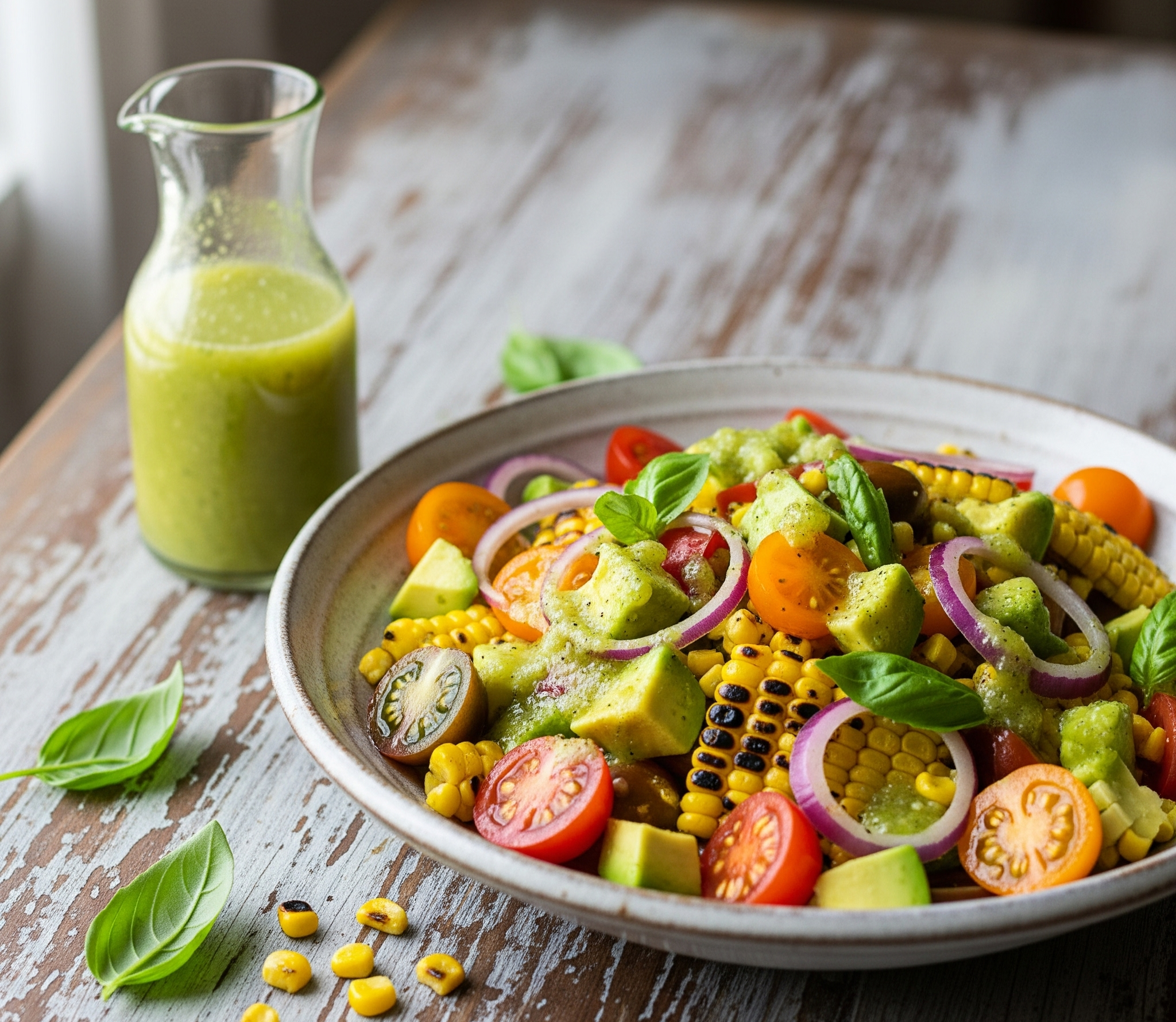 Charred Corn & Heirloom Tomato Salad with Basil-Lime Vinaigrette