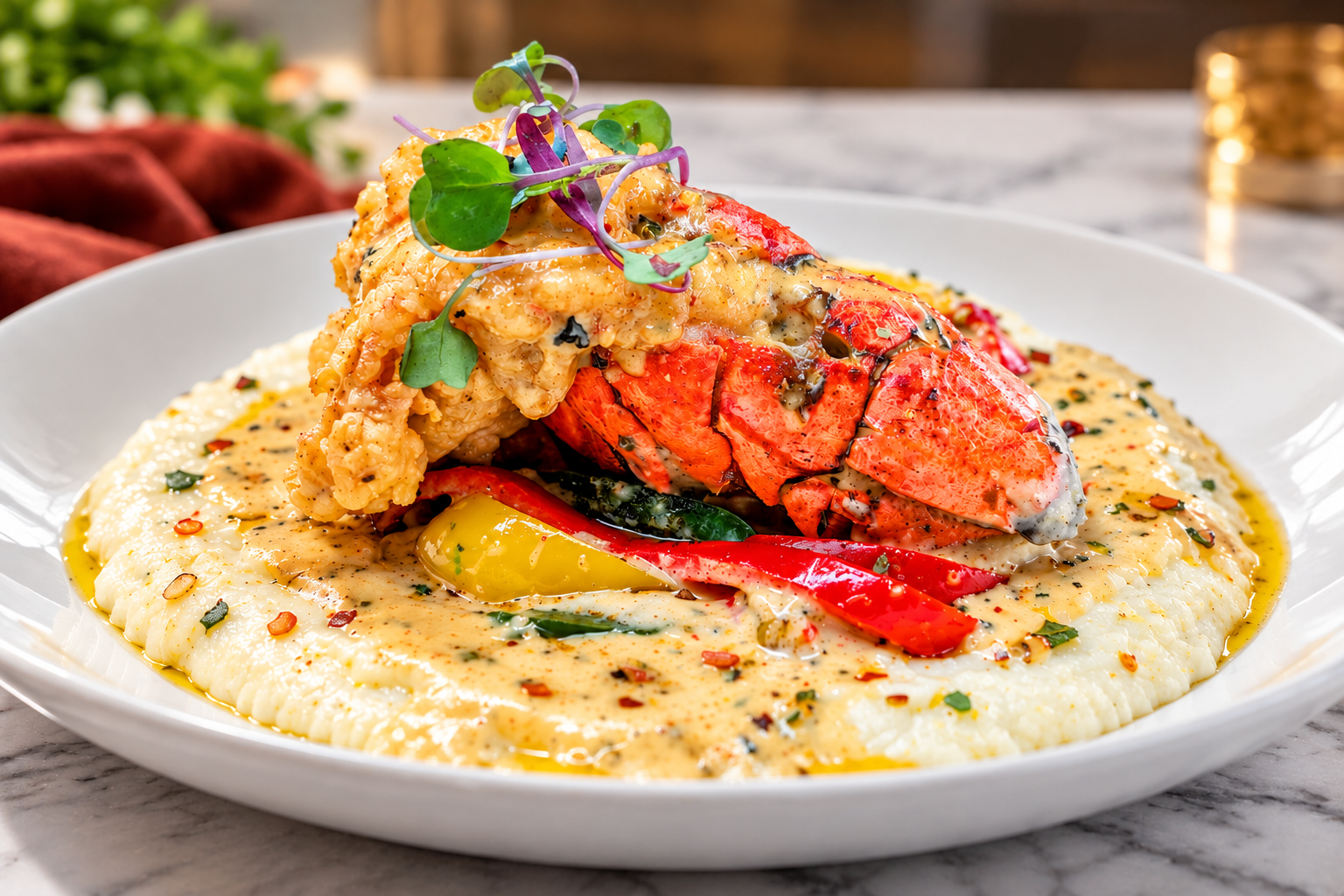 Creole Beurre Blanc Lobster &amp; Grits
