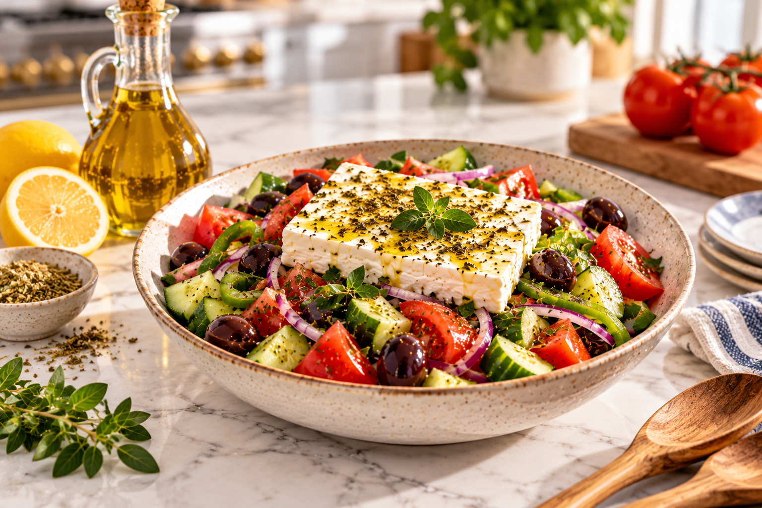 Greek Village Salad with Lemon-Oregano Olive Oil