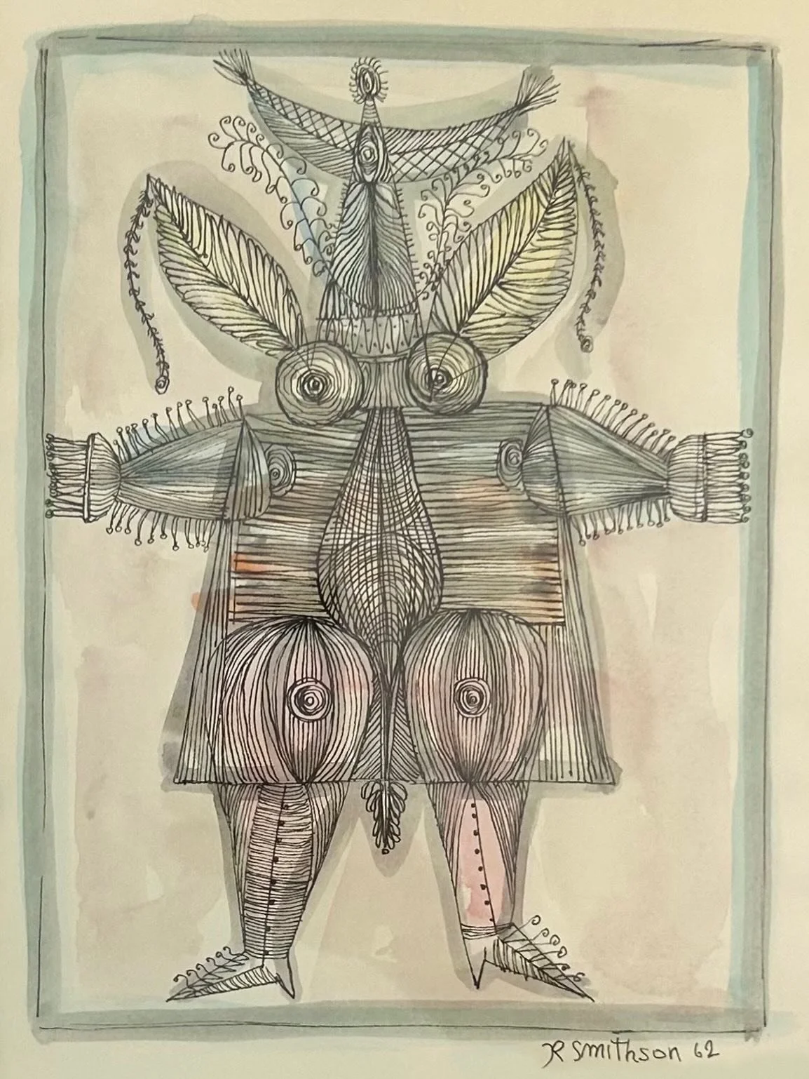 We&rsquo;re open late today! 🌼 Join us from 11-5pm to spend time with our new exhibition, ᘜㄥㄚ卩卄, and pop into @village__fm next door after 4pm for a cold beverage or bite to eat.

Robert Smithson
Untitled
Ink on paper
11 x 8&rdquo;
1962

On loan fro