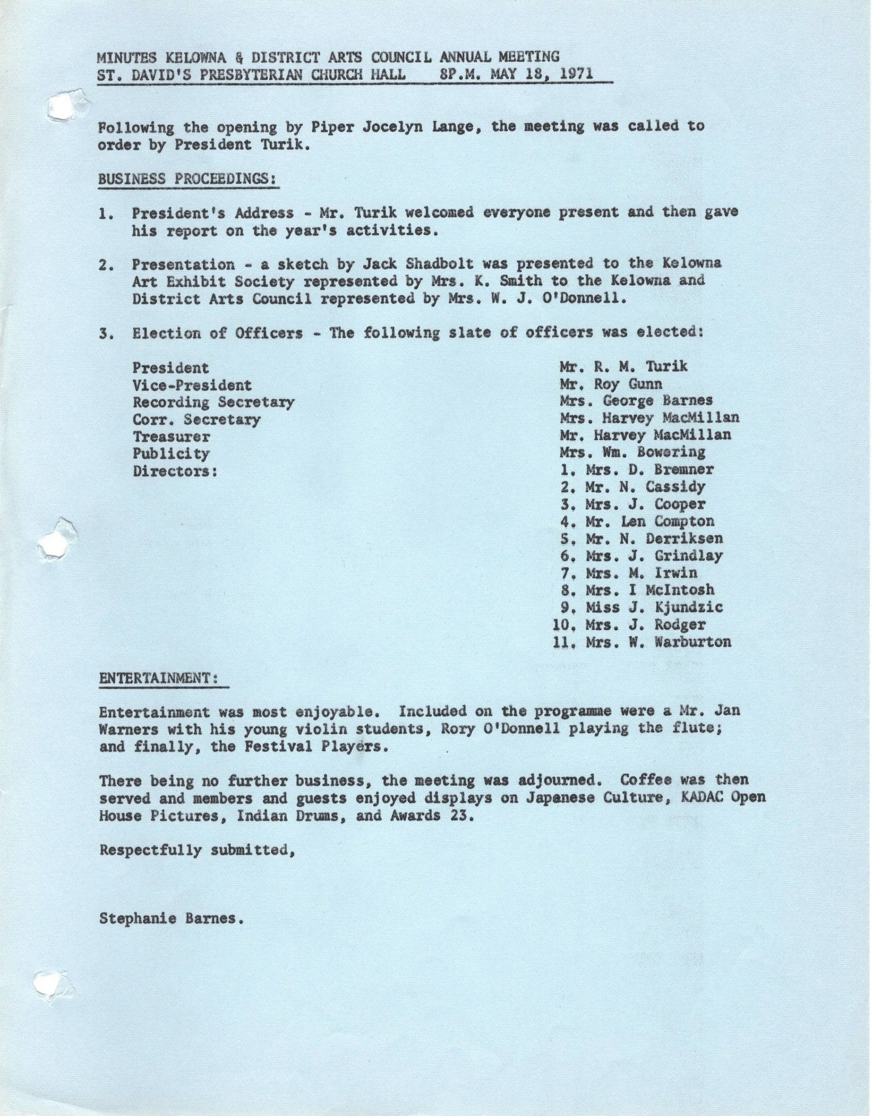 1971 - Notes from the Annual General Meeting