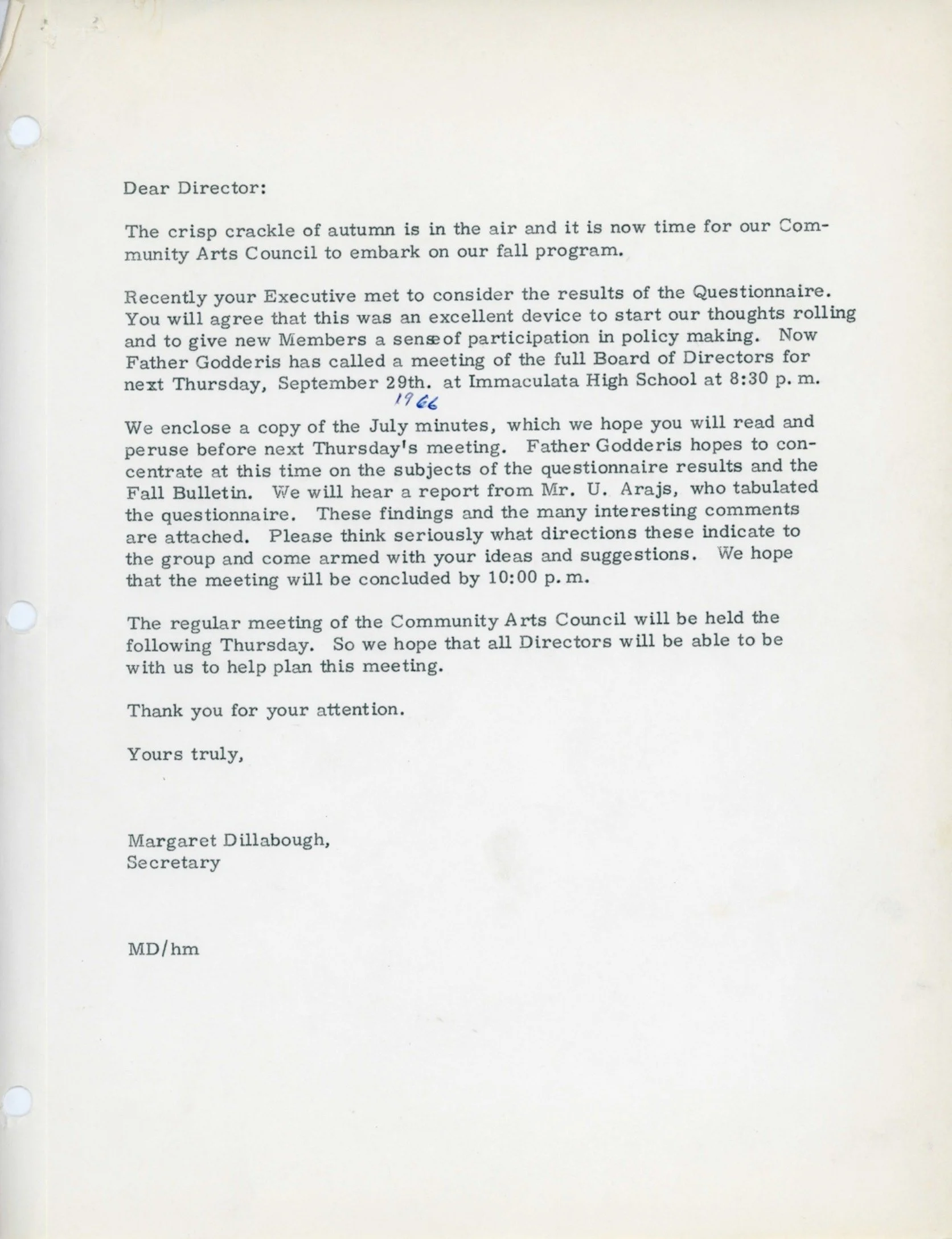 1966 - After reforming, the Council ran a survey from old and new members to gather consensus on how the new Arts Council should function (pg7)