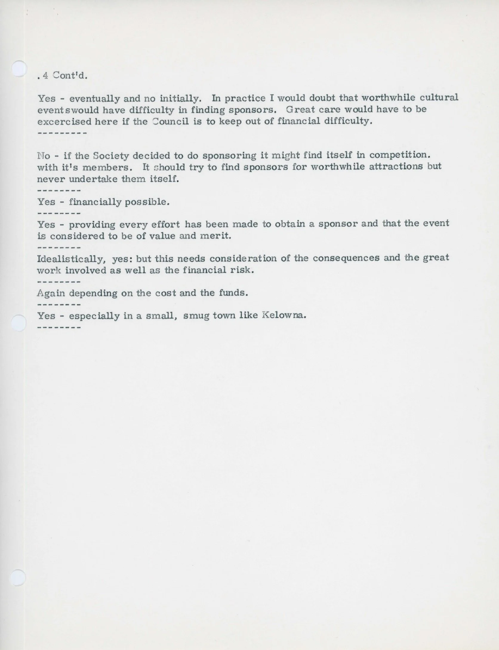 1966 - After reforming, the Council ran a survey from old and new members to gather consensus on how the new Arts Council should function (pg14)