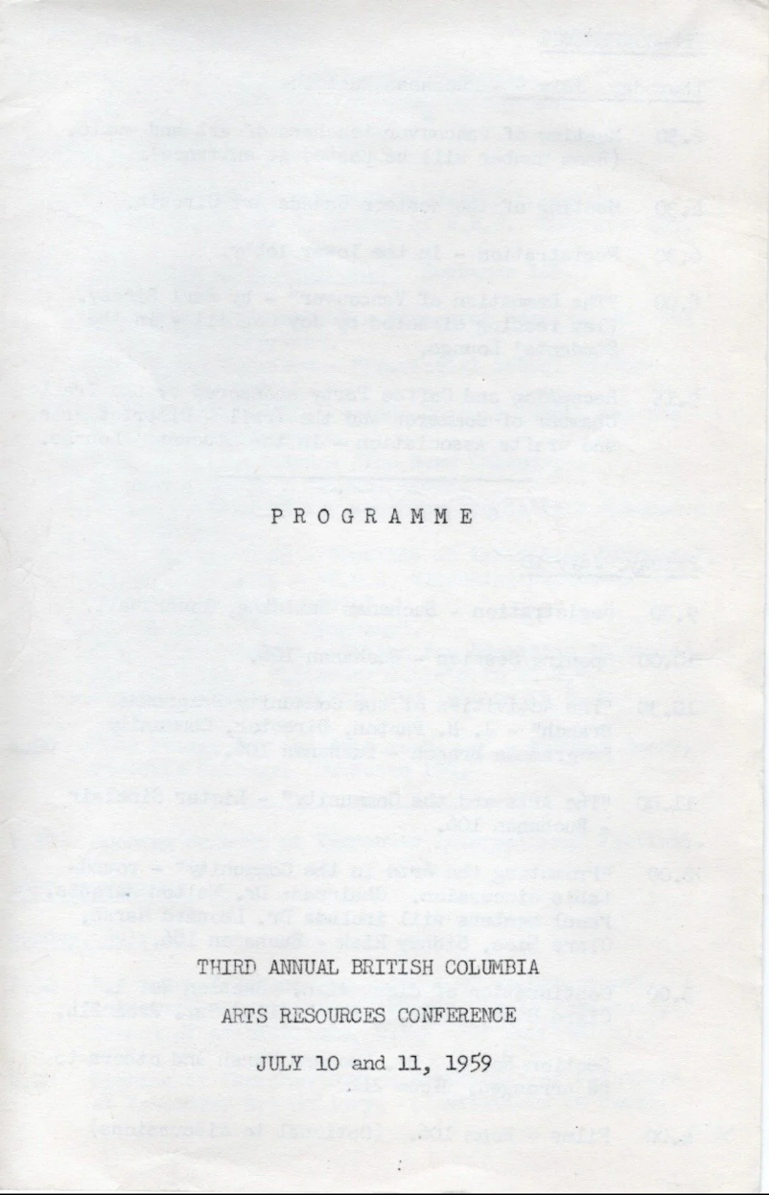1959 - BC Arts Resource conference programme (pg1)