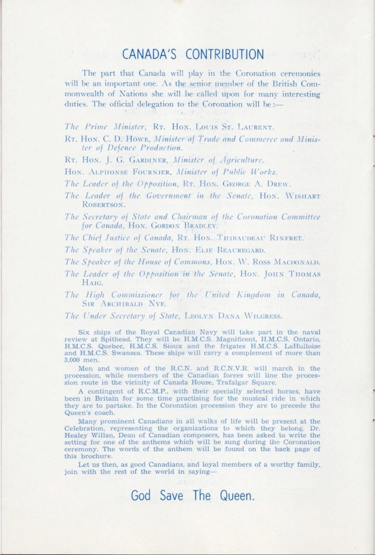 1953 - Queen Elizabeth II's Coronation programme which the Kelowna Art Council helped create (pg9)