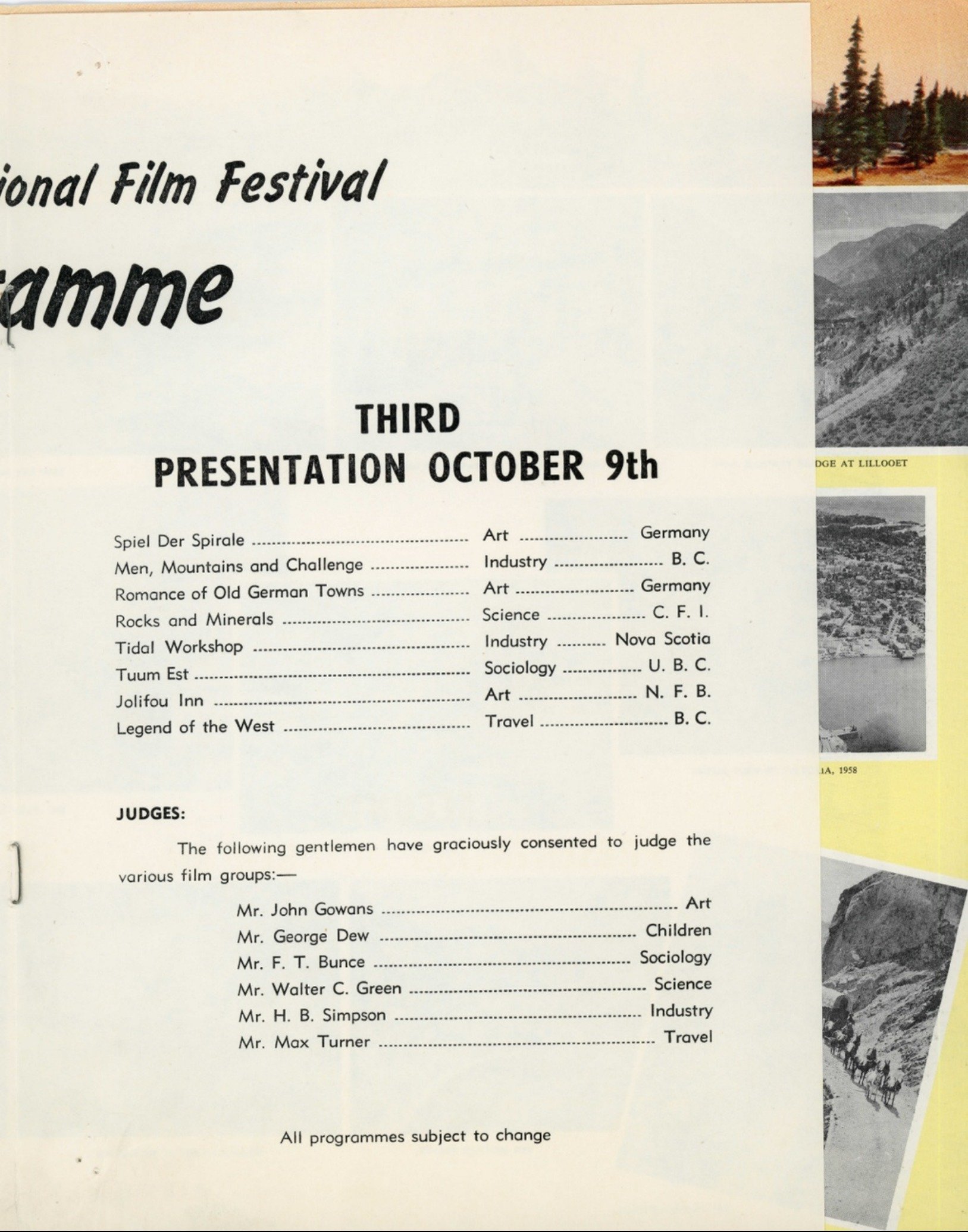 1958 - Kelowna Film festival programme (pg4)