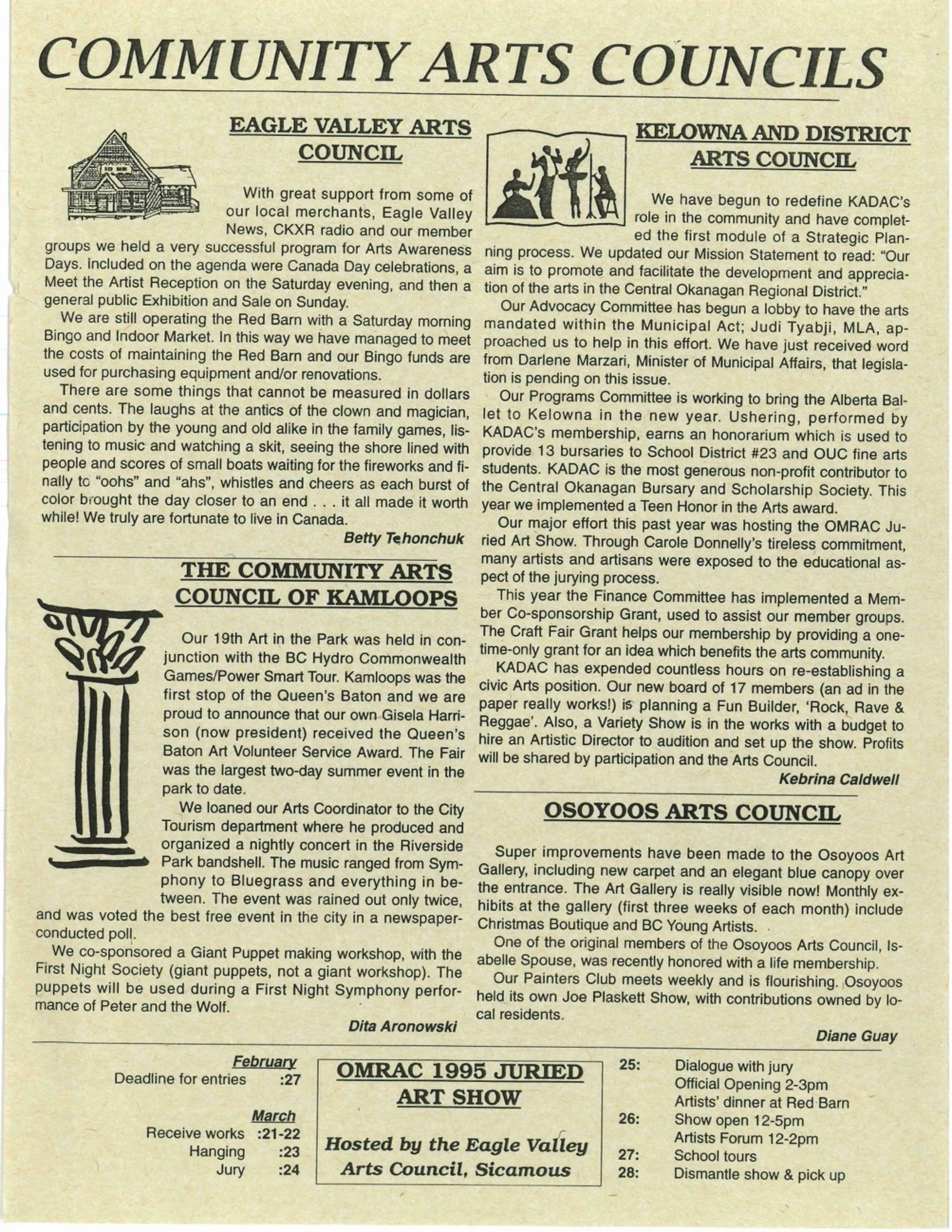 1994 - The Okanagan Mainline Regional Arts Council (OMRAC)'s fall newsletter (pg2)