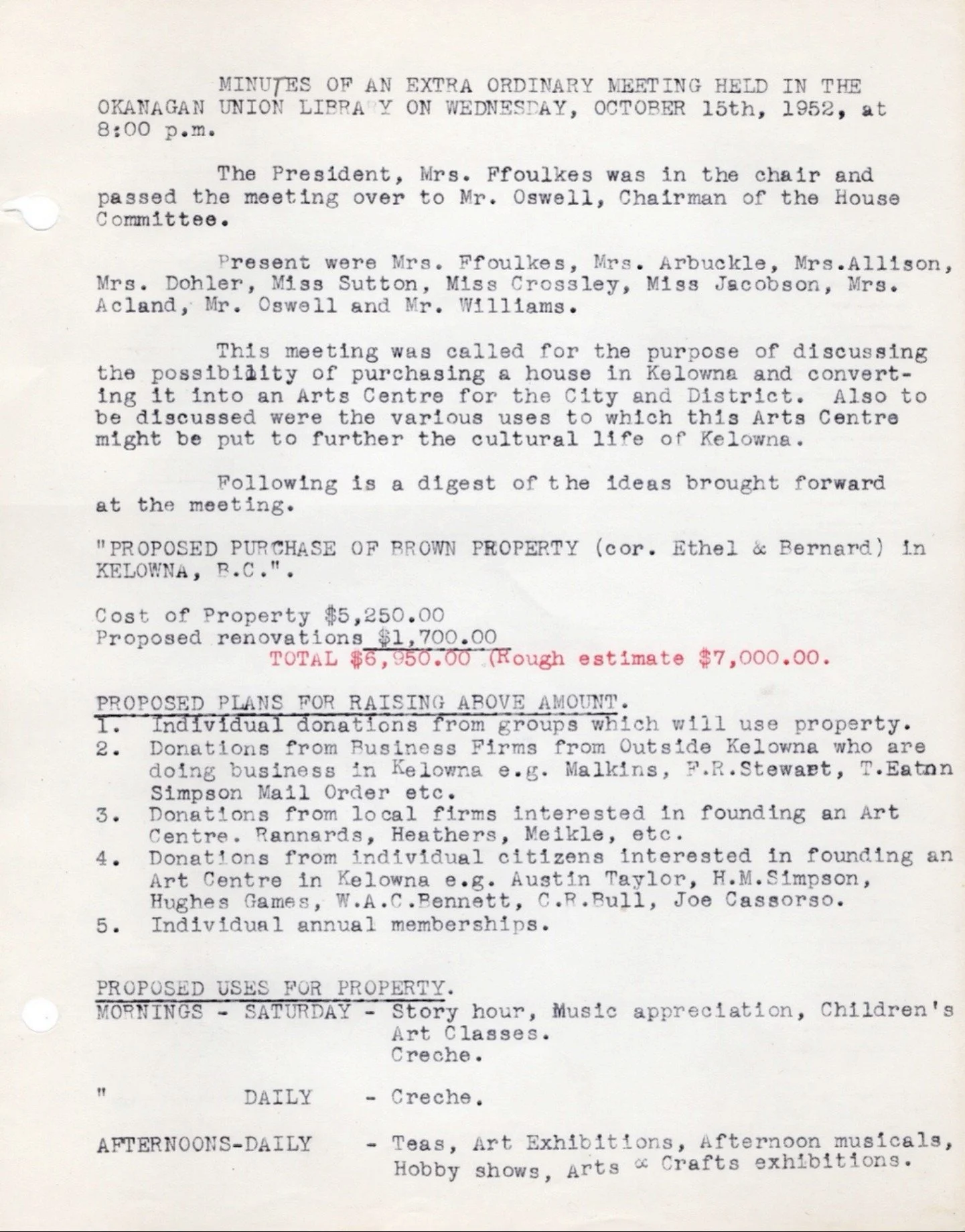 1952 - Minutes of an Extraordinary meeting (pg1)