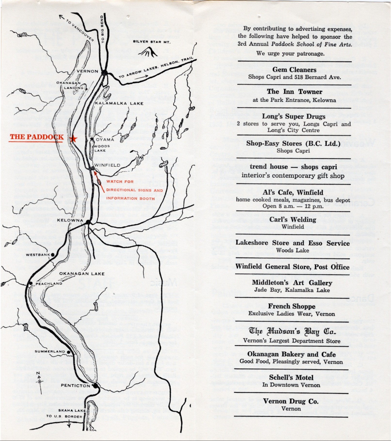 1960 - Pamphlet for the Paddock Summer School of Fine Arts, supported by the Kelowna Arts Council and surrounding arts councils. (pg4)