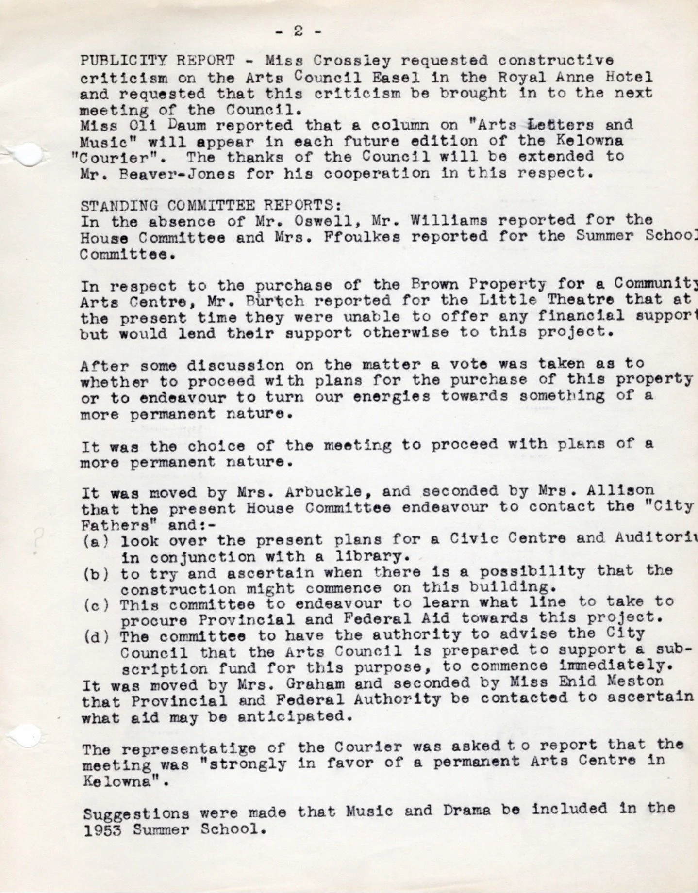 1952 - Minutes of the Kelowna Arts Council's first Annual General Meeting (pg3)