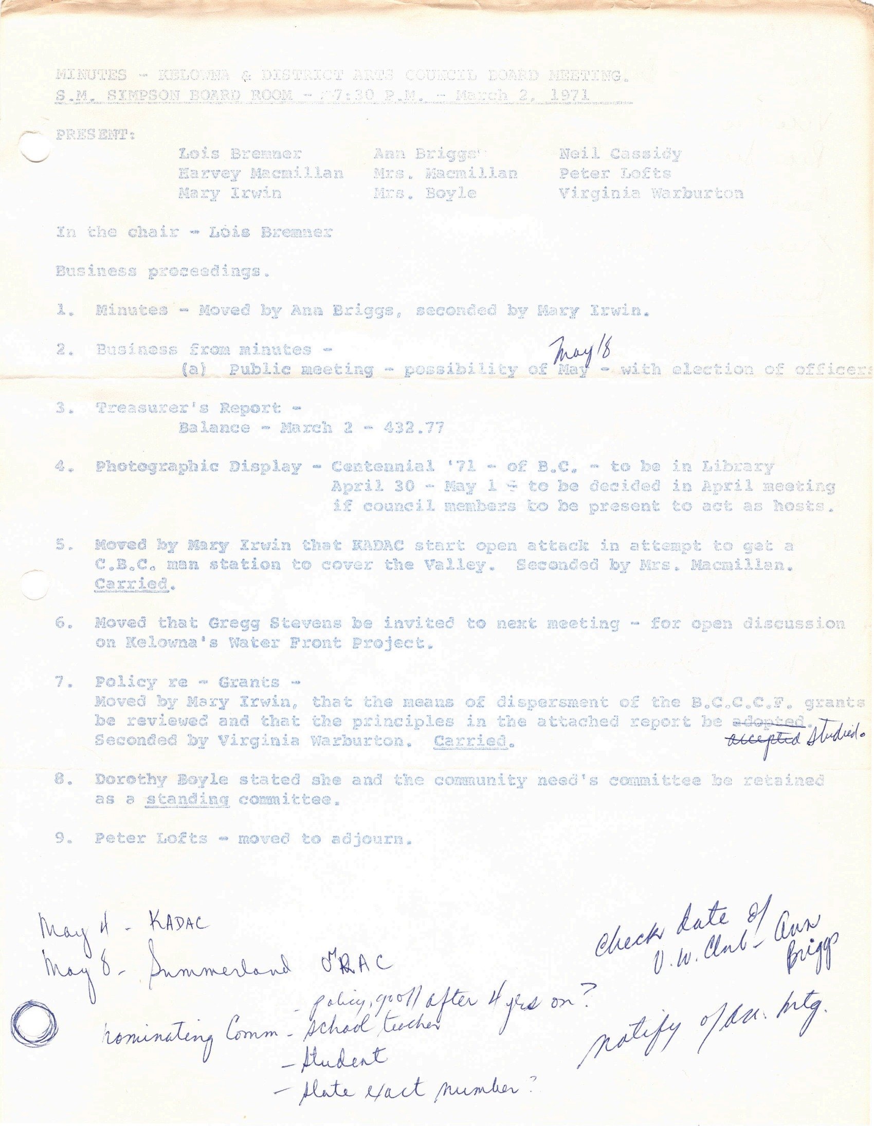 1971 - Minutes of a general board meeting