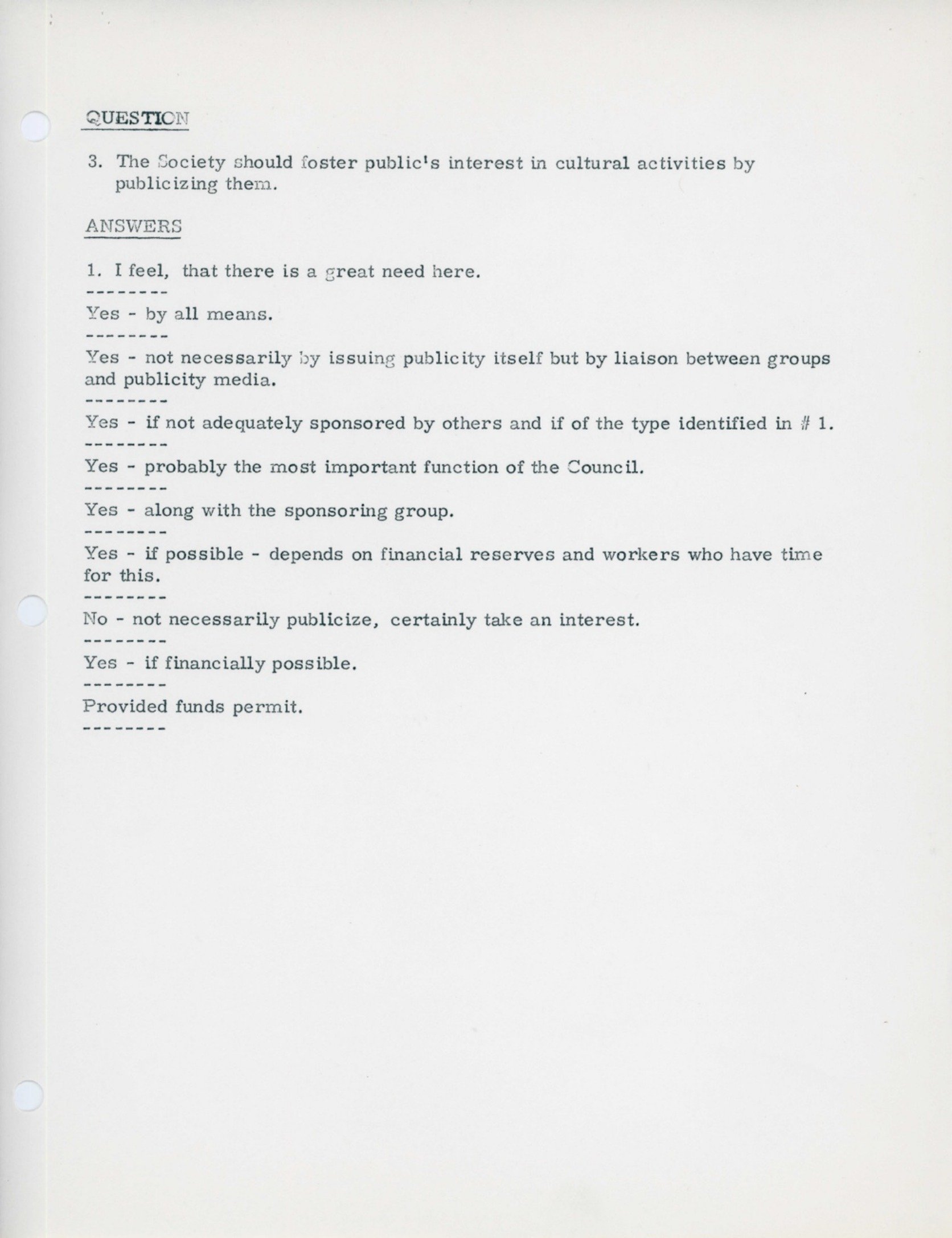 1966 - After reforming, the Council ran a survey from old and new members to gather consensus on how the new Arts Council should function (pg12)