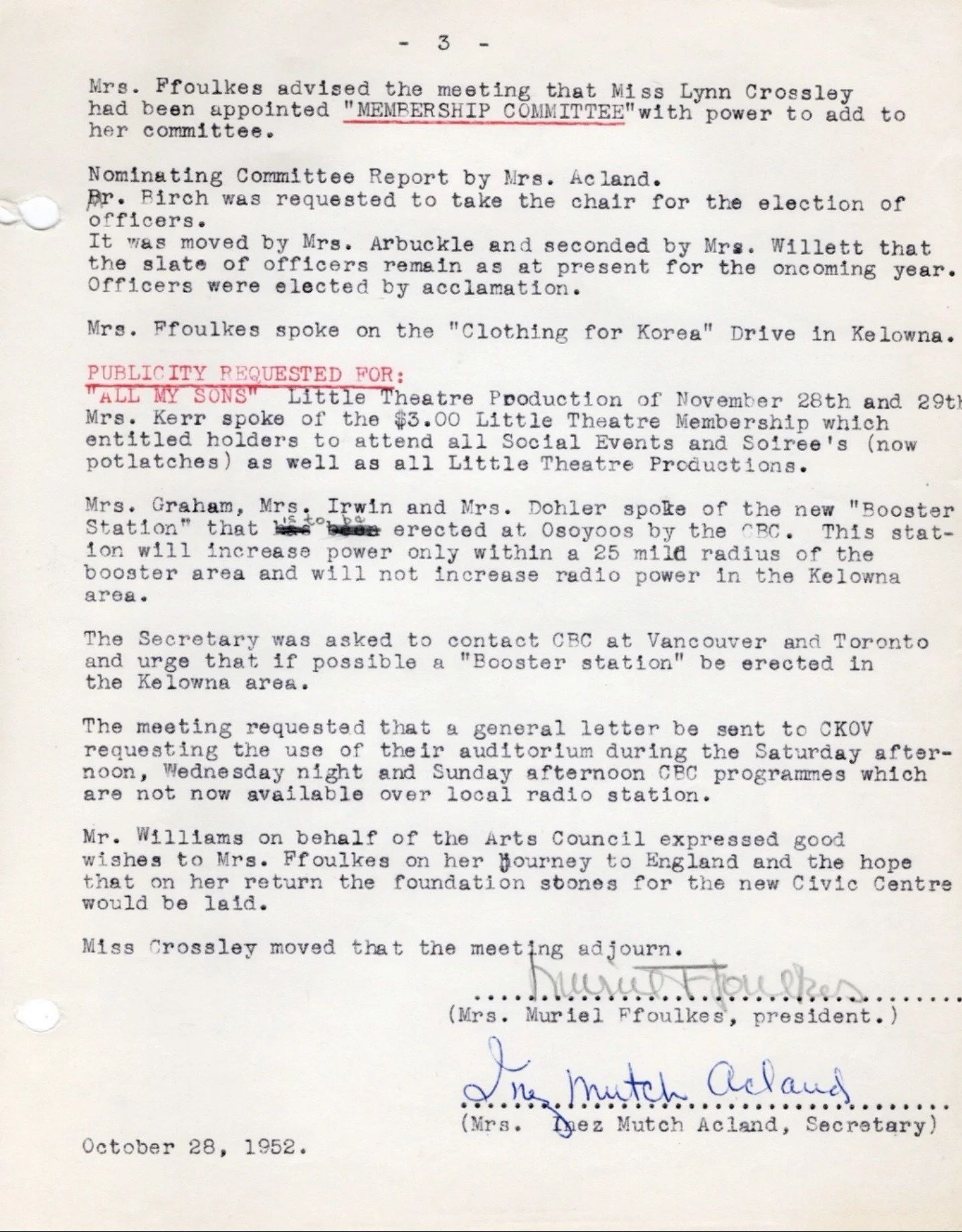 1952 - Minutes of the Kelowna Arts Council's first Annual General Meeting (pg4)