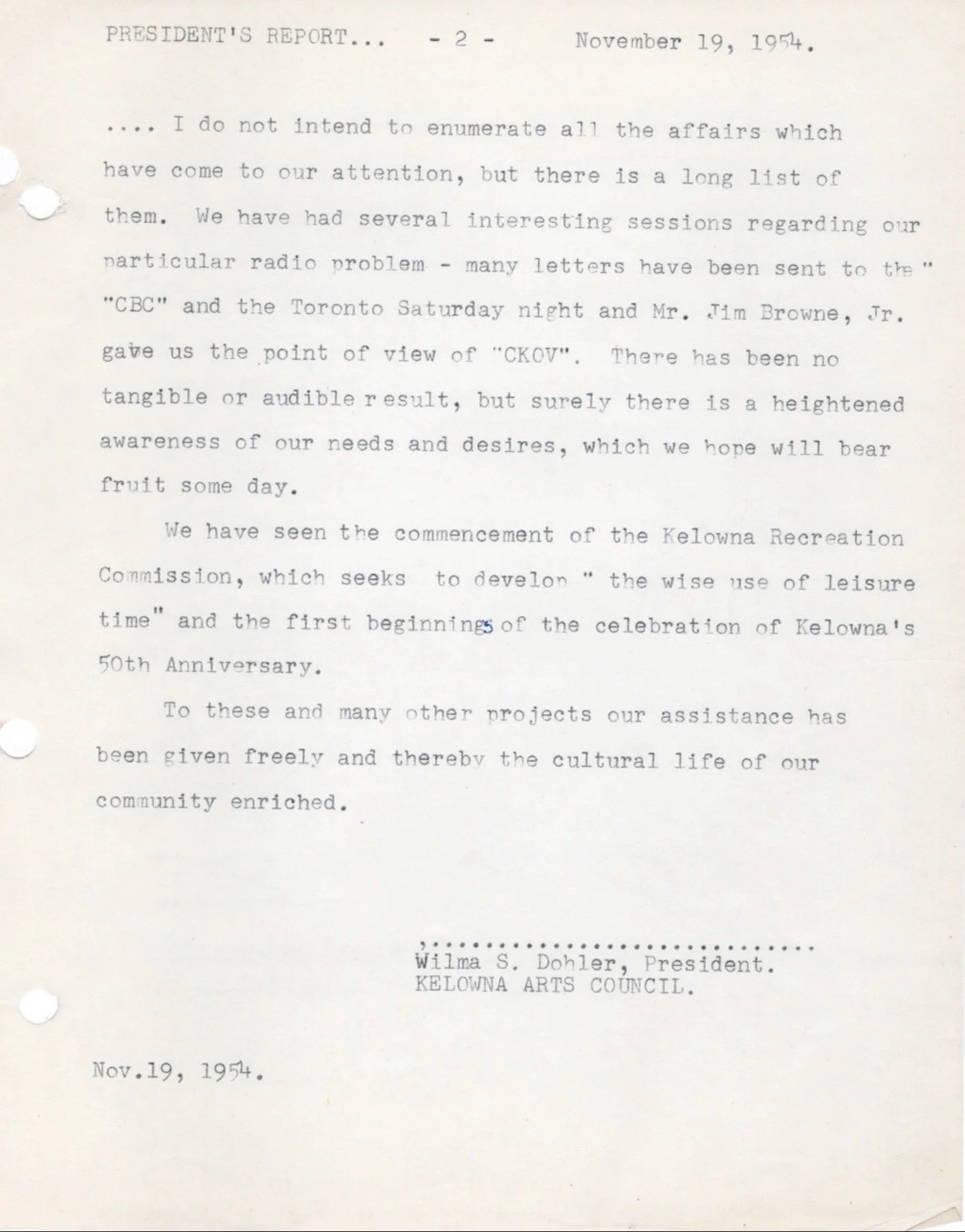 1954 - Presidents report (pg2)