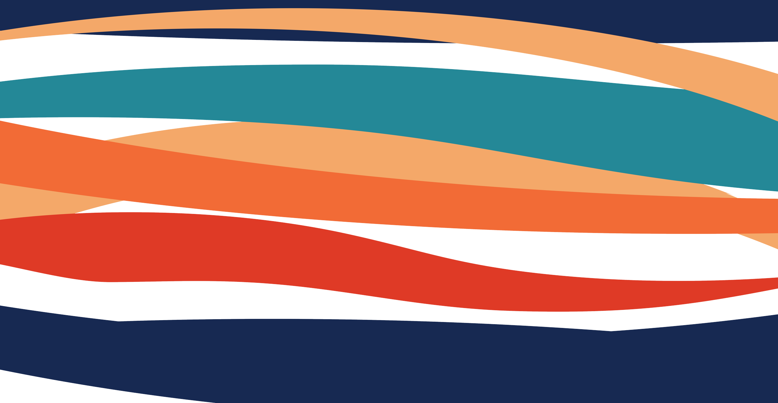 Colorful abstract pattern with wavy stripes in navy blue, teal, tan, orange, and red.