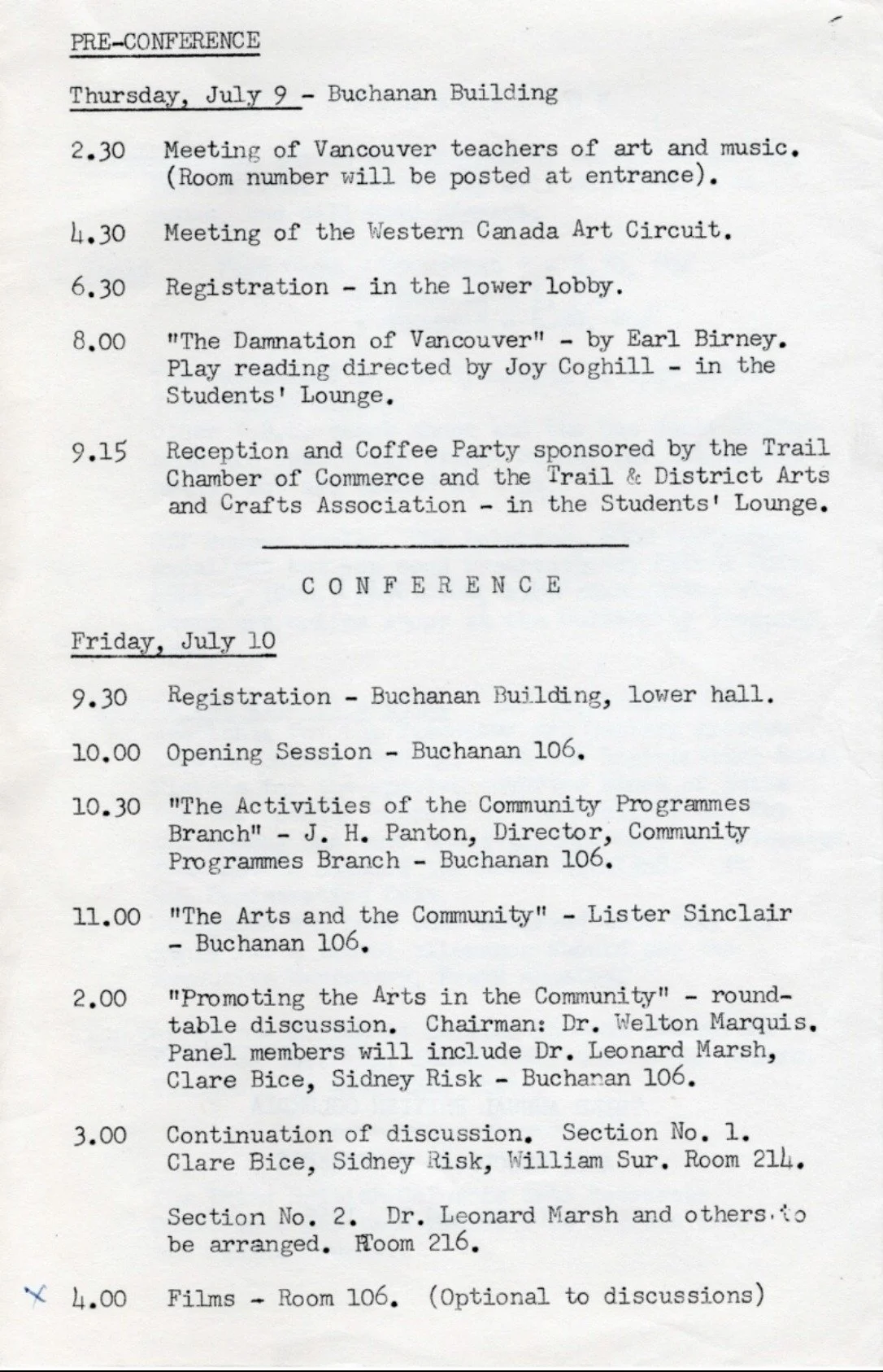 1959 - BC Arts Resource conference programme (pg3)